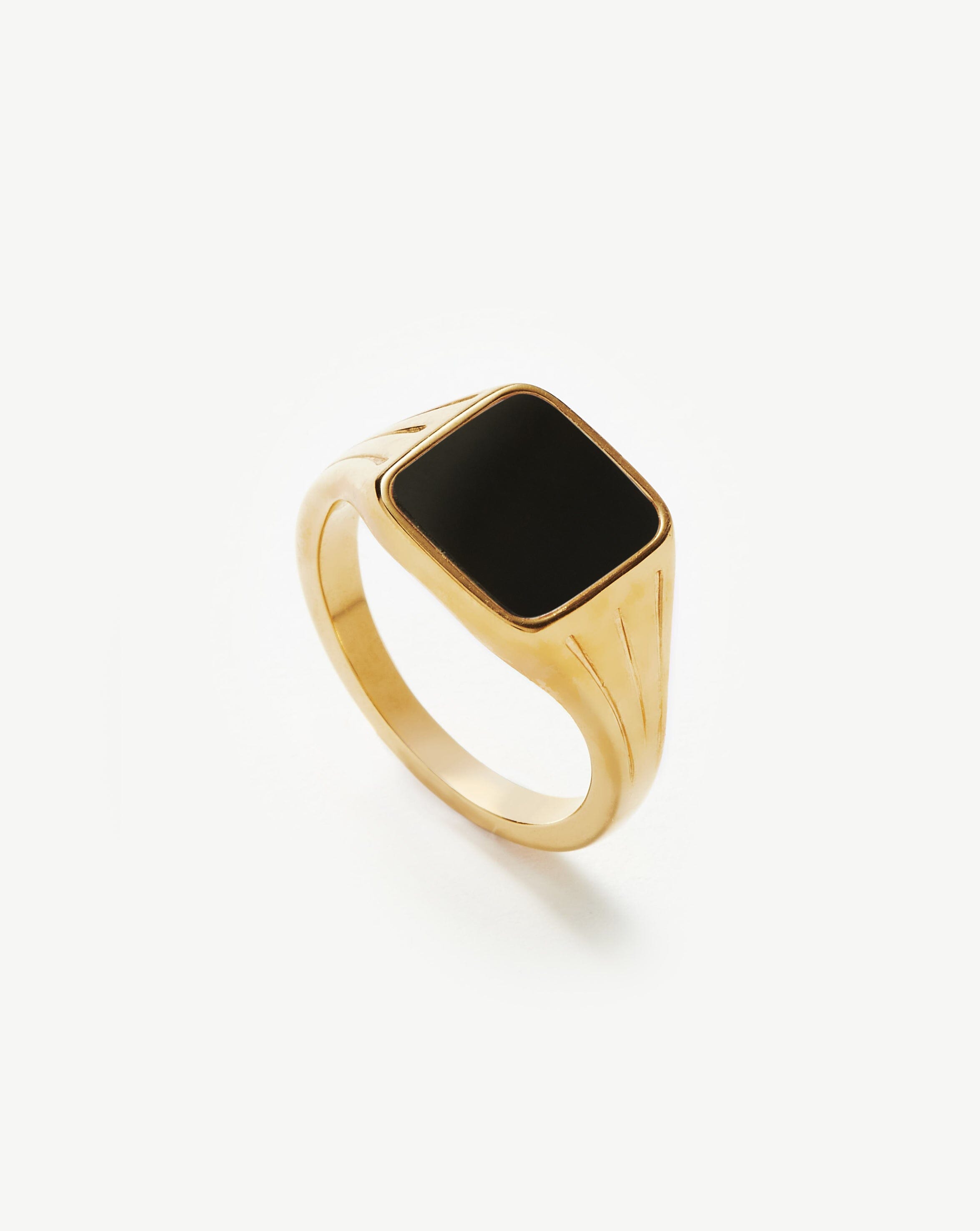 Lucy Williams Square Signet Ring - 18k Gold Vermeil & Black Spinel Jewelry for Women | Elegant Stackable Ring for Everyday Wear, Gift Giving & Special Occasions