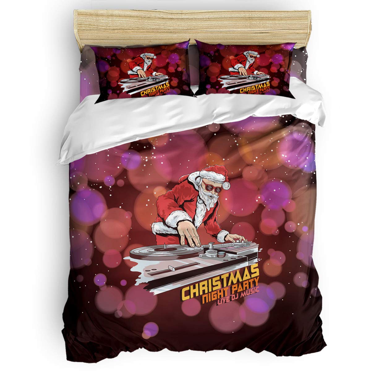 DJ Santa Claus with Sunglasses Kids Duvet Cover Set - Cute Children's Bedding for Boys & Girls, Includes 1 Comforter Cover, 1 Flat Sheet & 2 Pillowcases - Perfect for Christmas Decor, Kids' Room & Cozy Bedtime