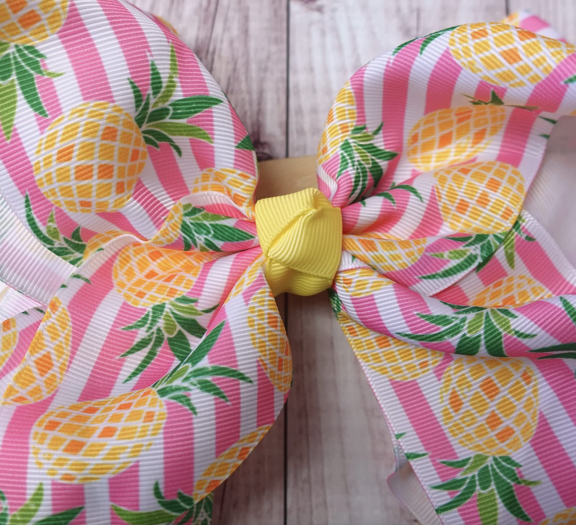 8-Inch Jumbo Handmade Grosgrain Ribbon Hair Bow with Alligator Clip - Pineapple Pink Stripe for Women & Girls | Perfect for Parties, Weddings & Everyday Hair Accessories