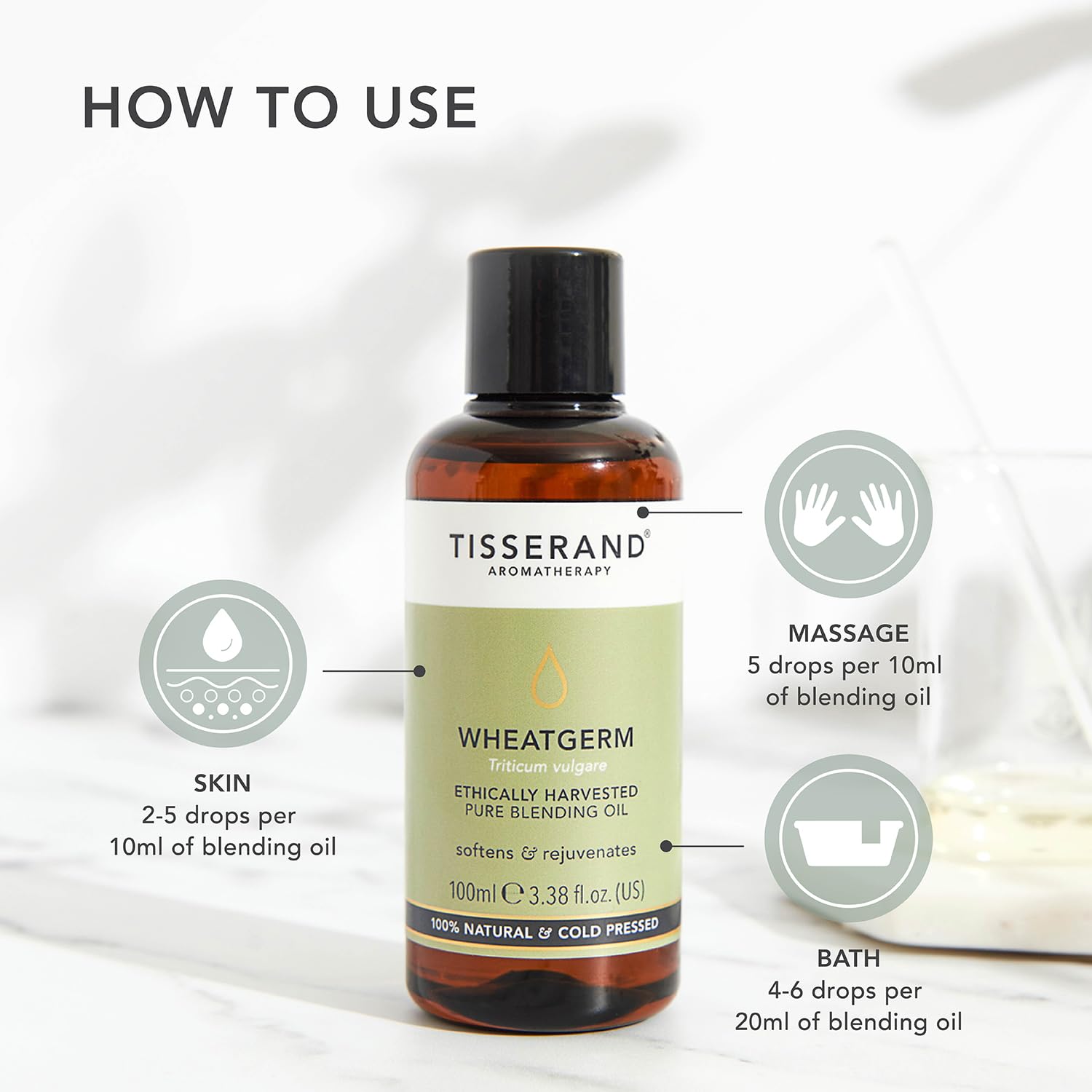 Tisserand Aromatherapy 100% Pure Wheatgerm Essential Oil - Ethically Harvested, 100ml | Massage Oil, Skin Care, Aromatherapy & Diffuser Blending Oil for Relaxation & Wellness