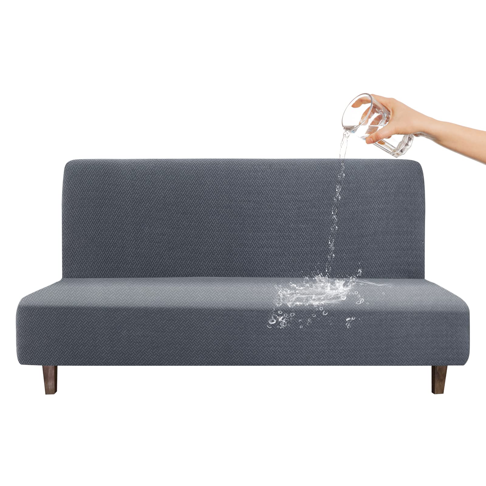 100% Waterproof Futon Covers - Leakproof Armless Sofa Covers with Stretch Jacquard Fabric | Washable Sofa Bed Slipcover for Kids, Pets, Dogs & Cats | Perfect for Living Room, Bedroom & Pet-Friendly Homes