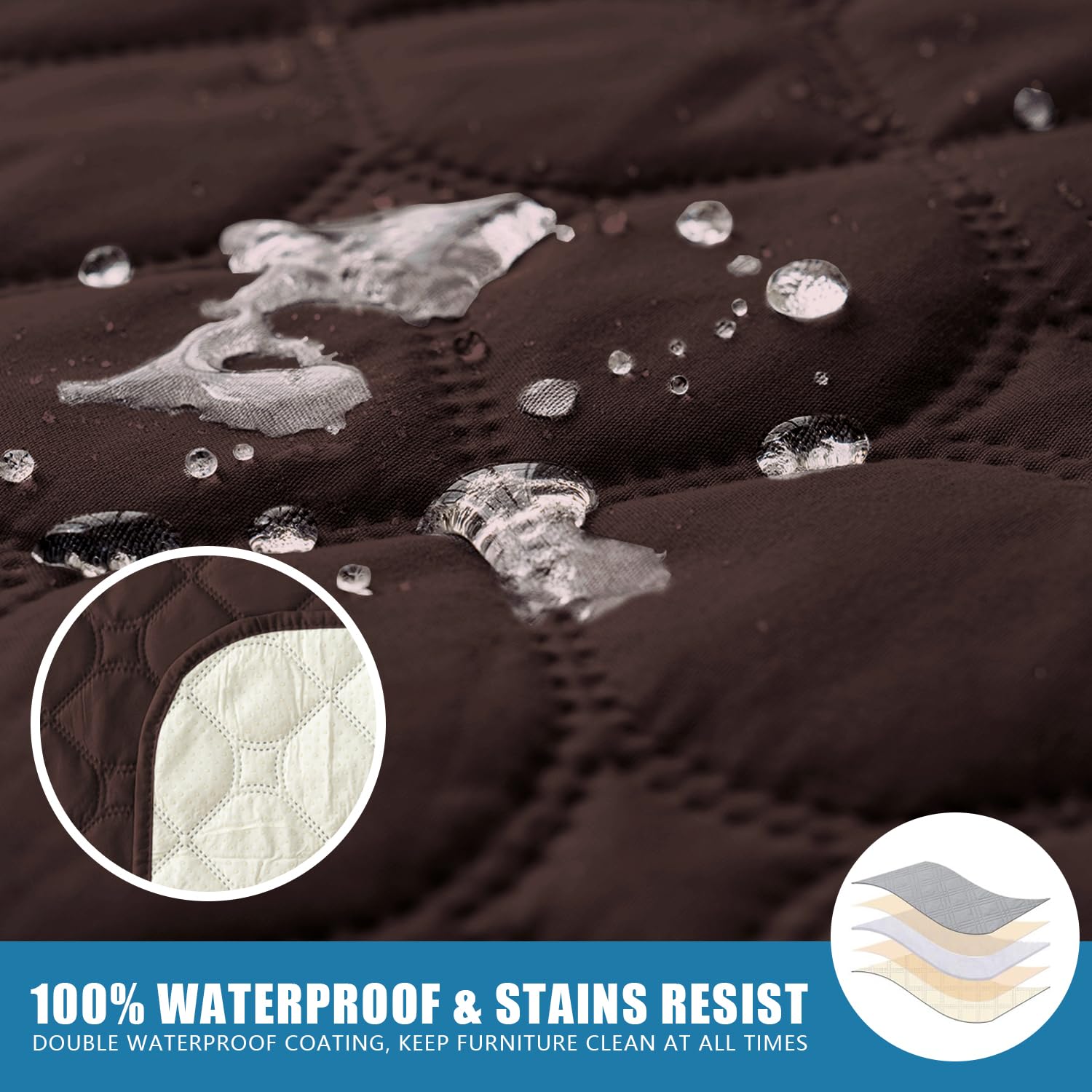 100% Waterproof Non-Slip Recliner Sofa Slipcover - Washable Pet-Friendly Chair Cover with Elastic Straps, Furniture Protector for Reclining Chairs (Chocolate, 23