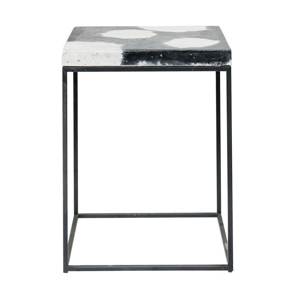 Cowhide Concrete Cube Side Table - Modern End Table & Nightstand with Concrete Top for Living Room, Bedroom, and Office Use