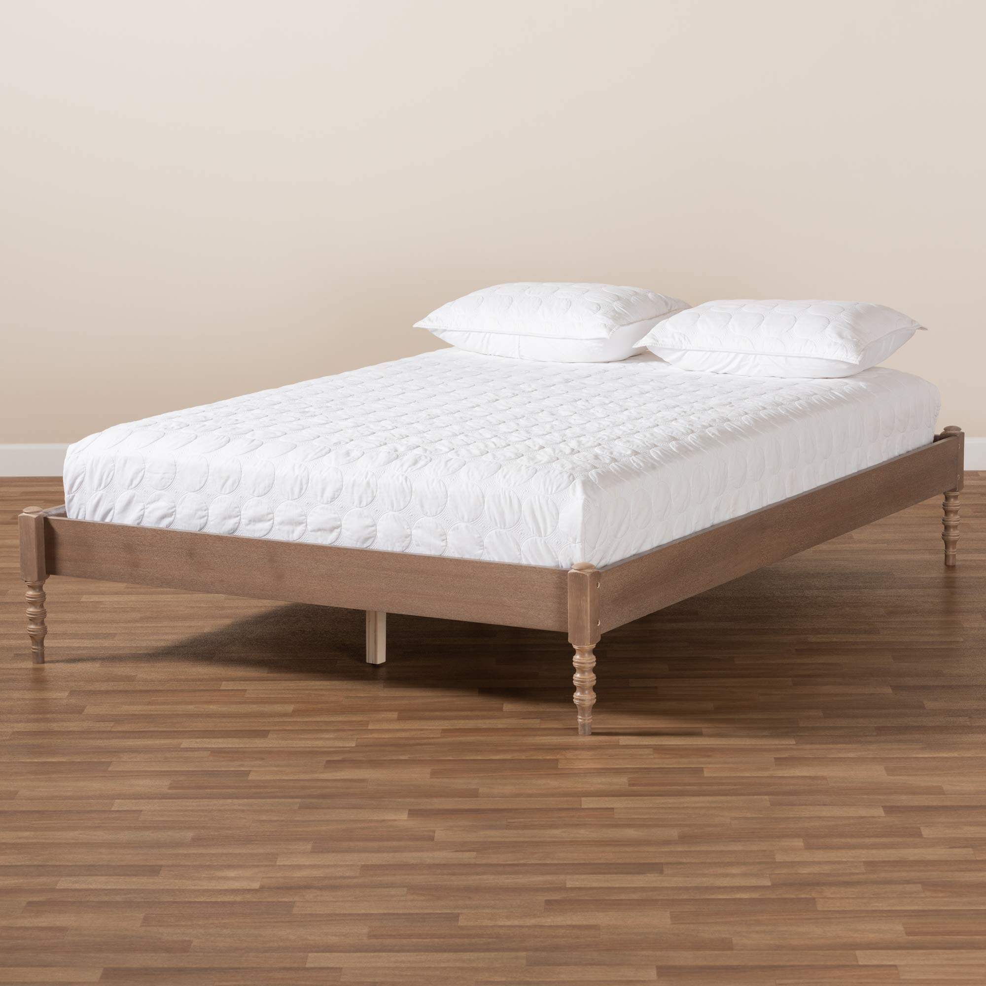 Baxton Studio Queen Size Platform Bed Frame - Antique Oak Finish - Modern Bedroom Furniture for Home Decor & Guest Room Setup