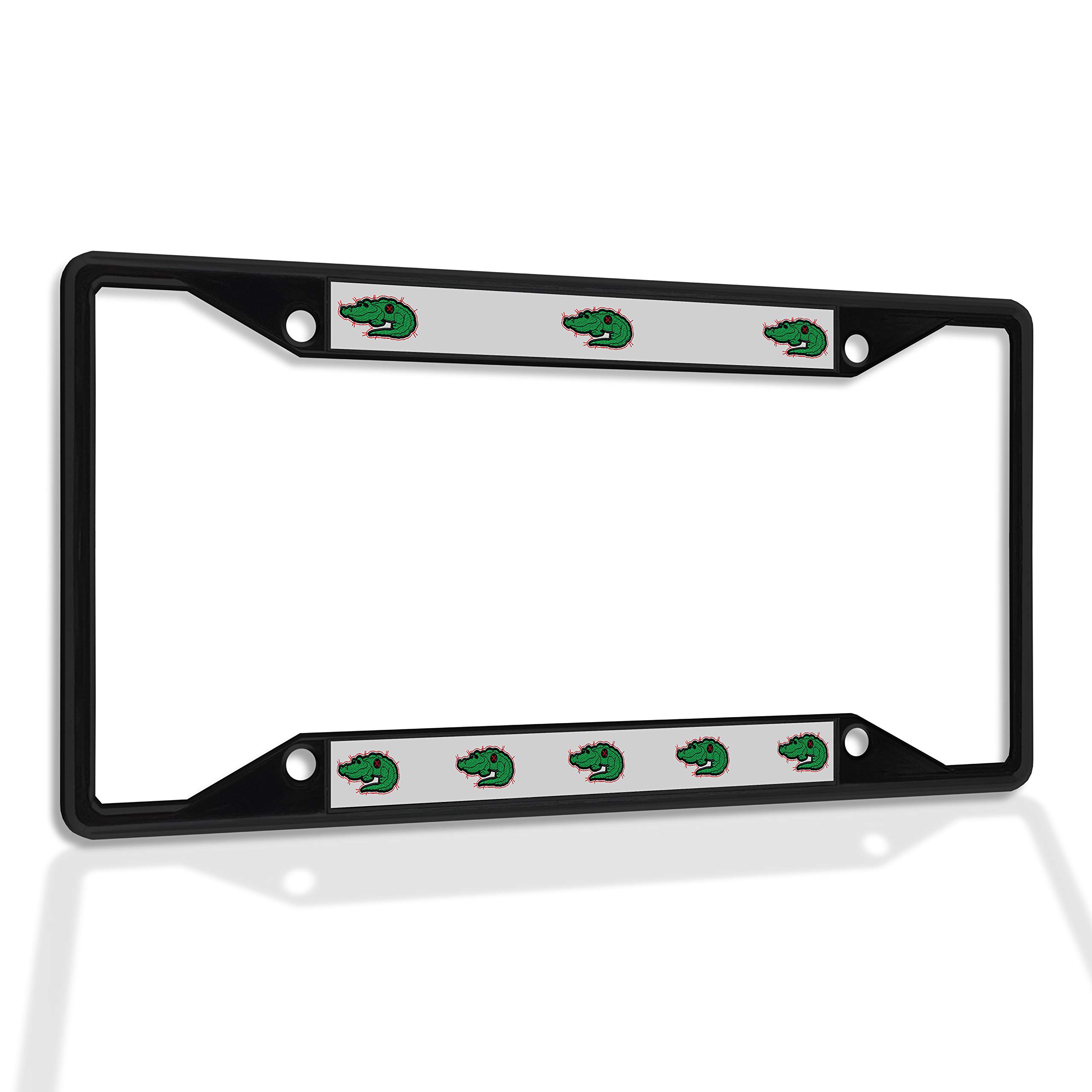 Premium Metal Insert License Plate Frame - Alligator Design, Weatherproof & Durable Car Accessories (Black, 4 Holes, Solid Insert) - Perfect for Cars, Trucks & SUVs