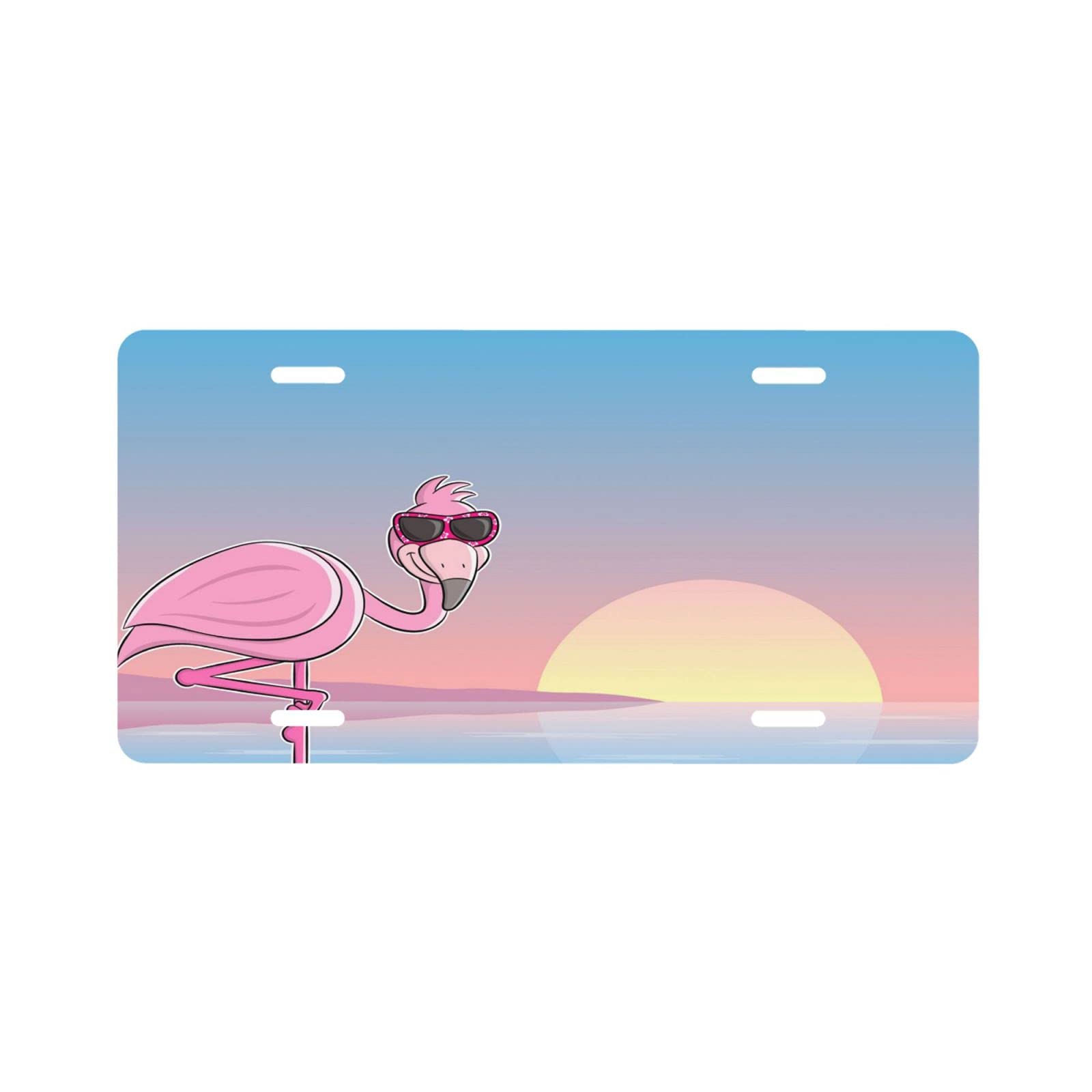 Flamingo Sunglasses Novelty Aluminum Vanity License Plate - 6x12 Inch Decorative Car Front Tag for Men, Women & Kids | Perfect for Beach Trips, Summer Road Trips & Tropical Themed Vehicles
