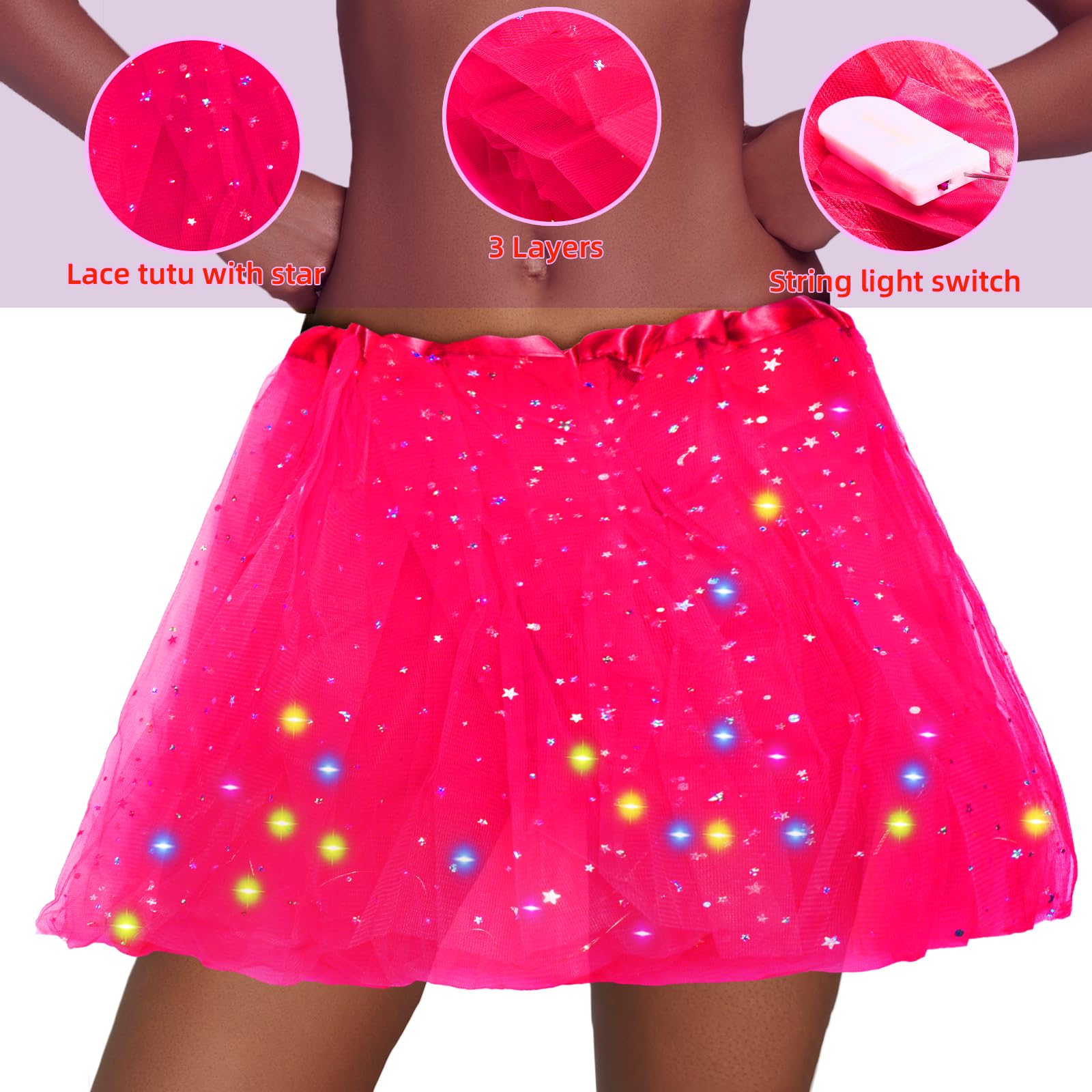 Glow in the Dark LED Tutu Skirt for Women - Sparkling Tulle Dance Skirt with Lights - Perfect for Raves, Dance Performances, Halloween & Cosplay Costumes