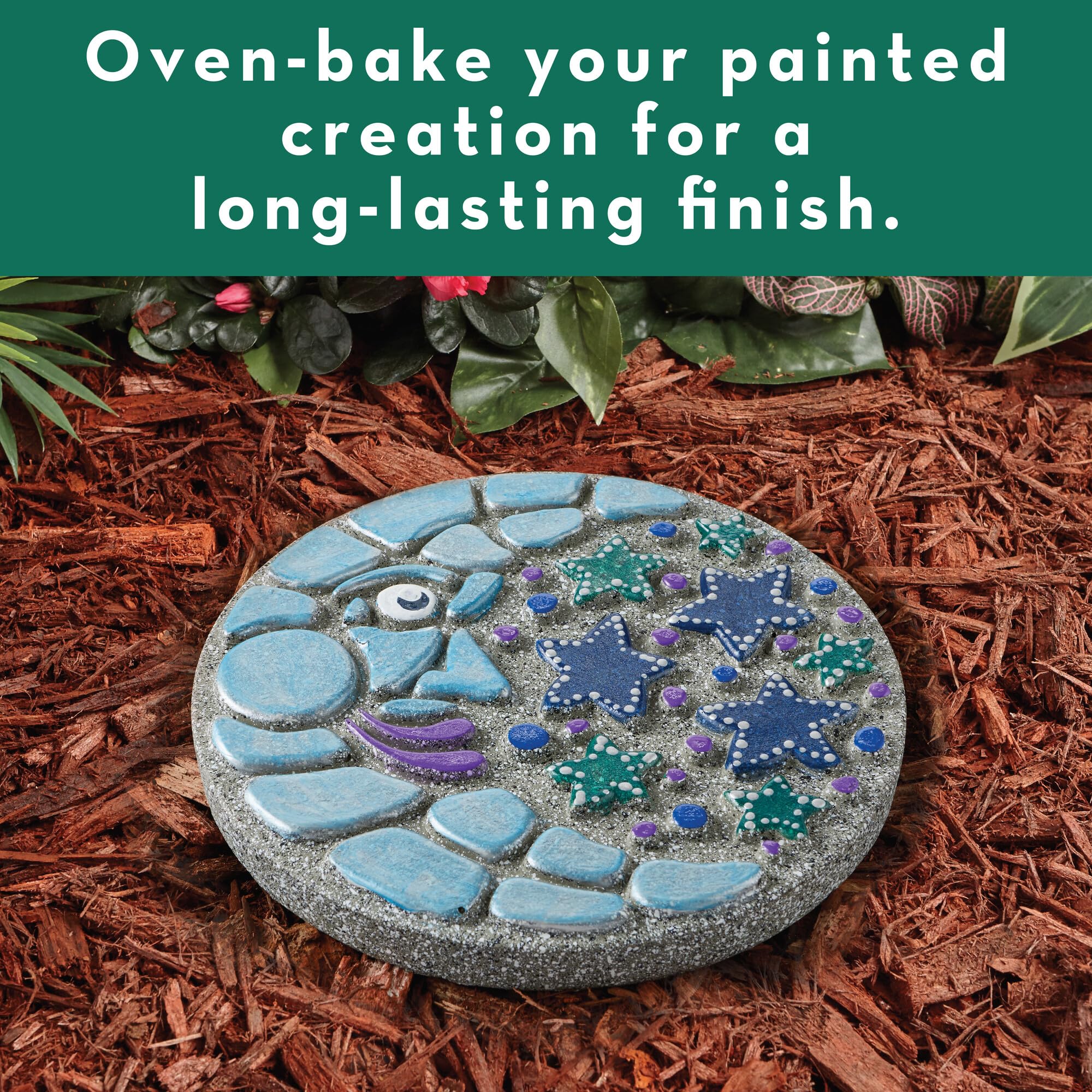MindWare DIY Mosaic Stepping Stone Kit - Paint Your Own Moon & Stars Garden Decor - Includes Non-Toxic Paints & Brushes - Perfect for Kids Crafts, Outdoor Decor, and Garden Pathways