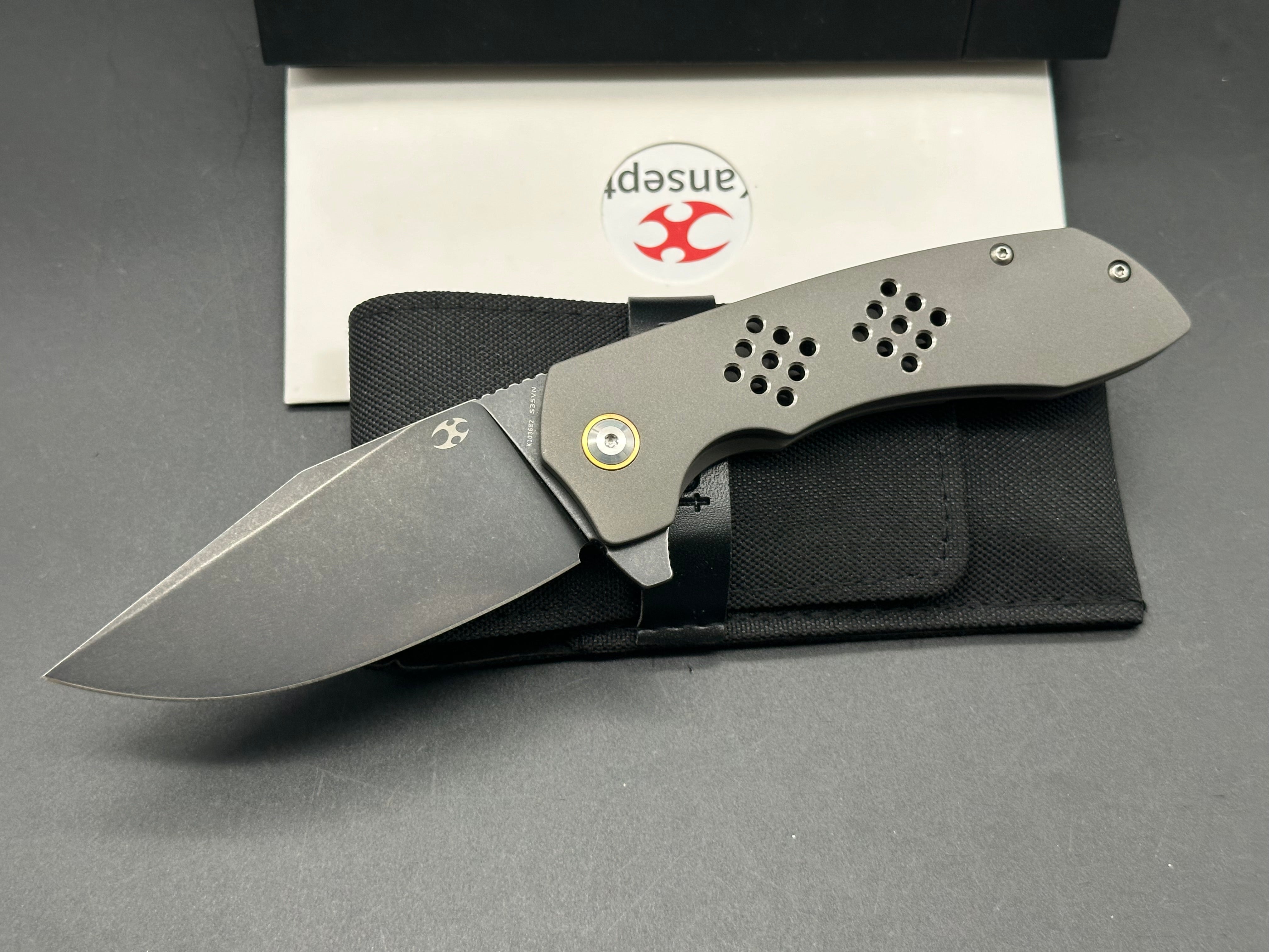 KANSEPT ENTITY Folding Knife - Premium S35VN Steel Blade with Titanium Handle, Black Stonewash Finish (Model K1036B2) - Perfect for Outdoor Adventures, Camping, and Everyday Carry (EDC)