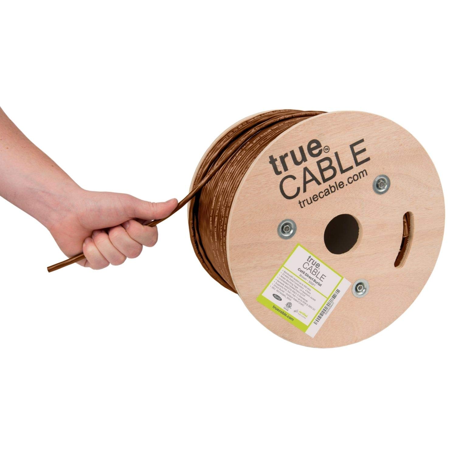 trueCABLE Cat6 Direct Burial Shielded F/UTP Ethernet Cable - 500ft Outdoor Waterproof CMX Rated, 23AWG Solid Bare Copper, 550MHz, PoE++ (4PPoE), ETL Listed (Brown) - Perfect for Underground Wiring, Outdoor Security Cameras & High-Speed Network Installations