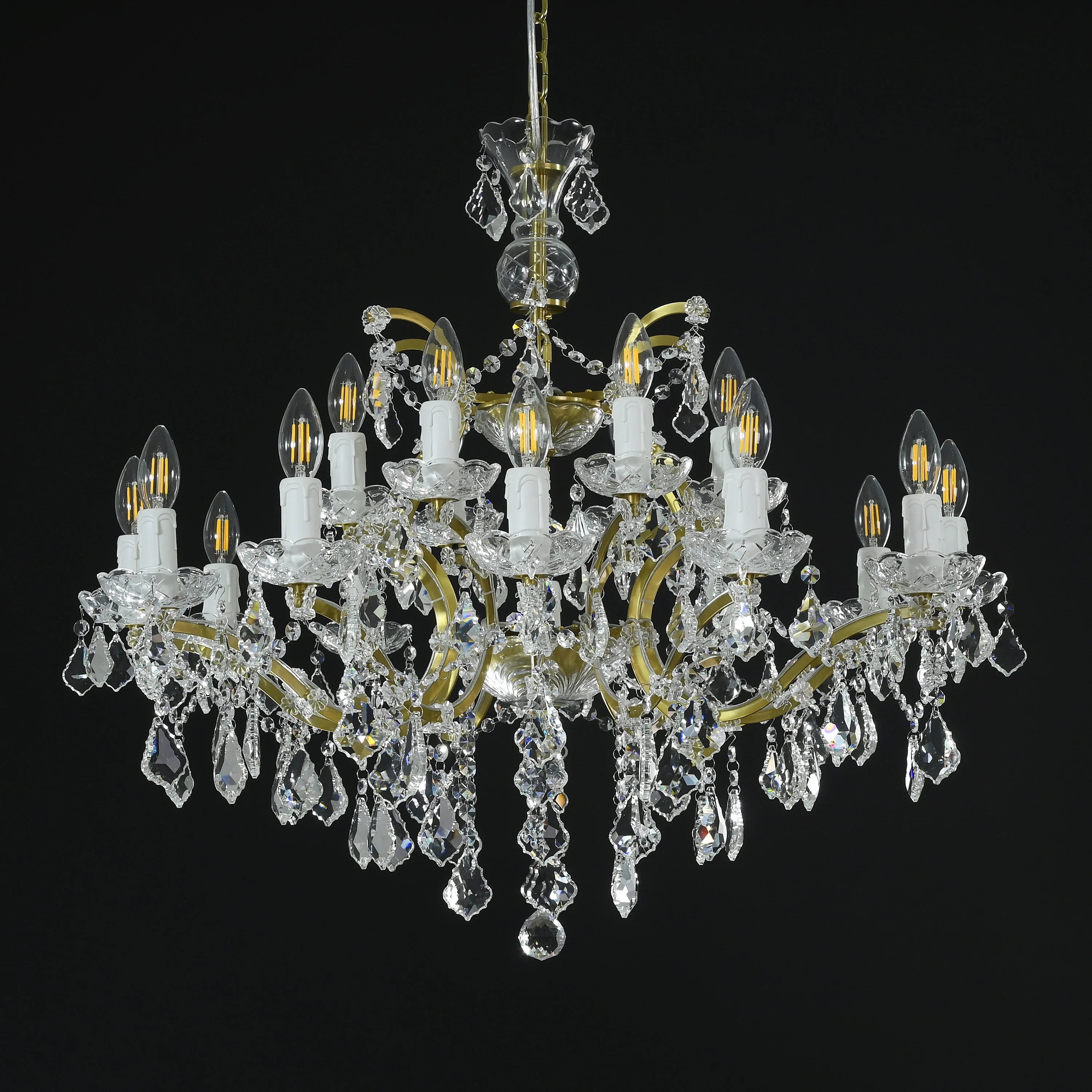 19th Century Rococo Style Iron and Crystal Round Chandelier - 33 Inch Antique Lighting Fixture for Dining Room, Foyer, or Ballroom Decor