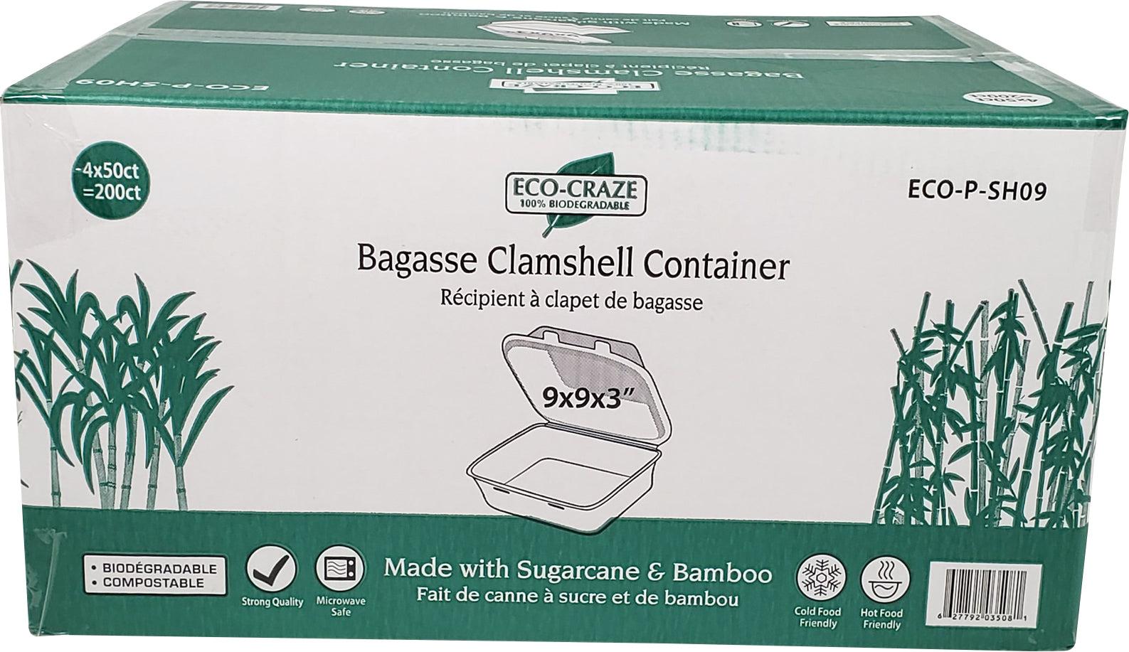 Eco-Friendly 9x9 Bagasse Clamshell Food Container - Biodegradable & Compostable Takeout Box for Restaurants, Catering & Picnics