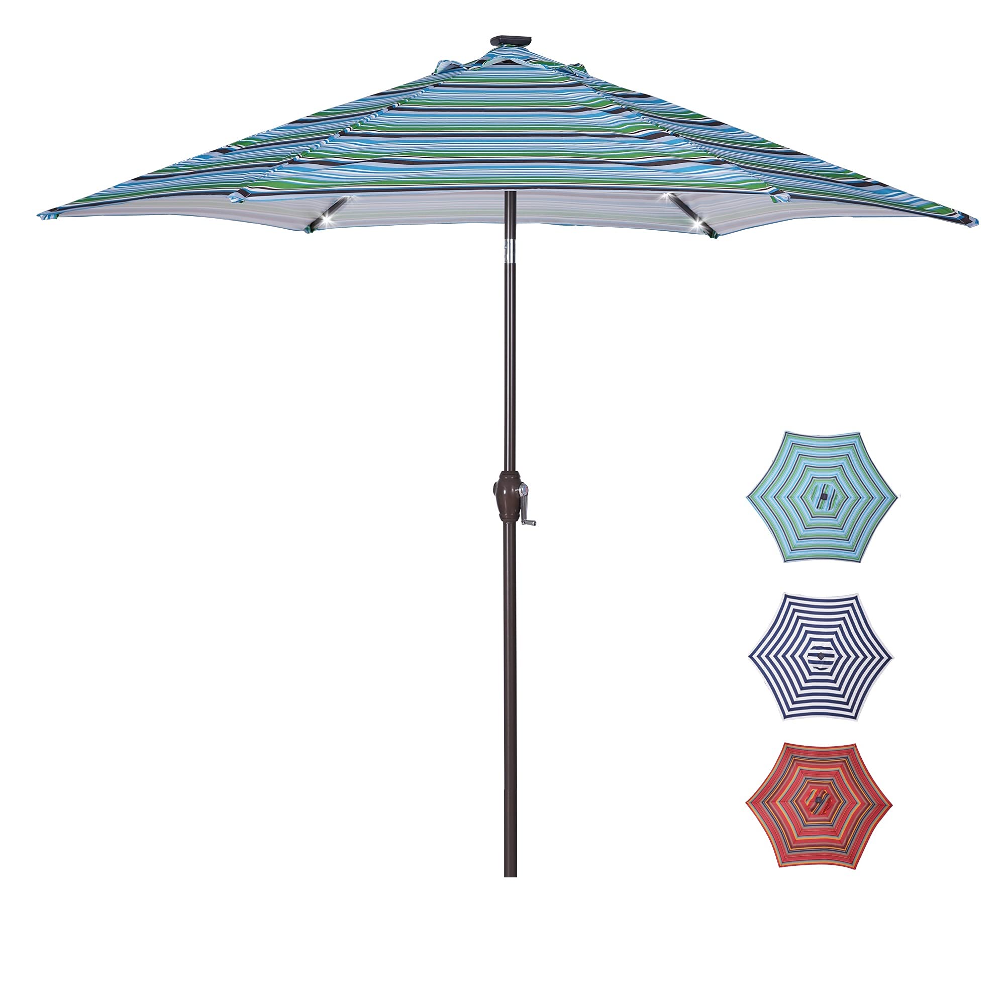 SINCETHEN 8.7-Foot Outdoor Patio Market Umbrella with Push Button Tilt & Crank, Red Stripes & 24 LED Lights - Perfect for Backyard, Poolside, and Restaurant Dining Areas