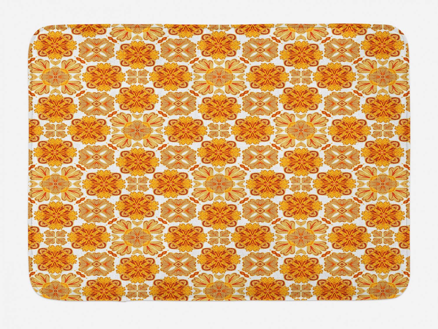 Ambesonne Non-Slip Plush Bath Mat - Autumn Damask Pattern with Monochrome Petal Motifs, 29.5