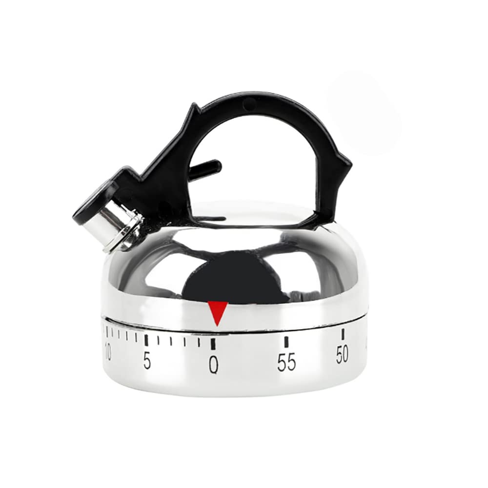 60 Minute Silver Kettle Shaped Mechanical Kitchen Timer - Rotating Dial for Cooking, Baking, and Kitchen Tasks - Perfect for Home Chefs and Bakers