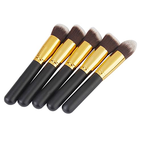 Premium 10-Piece Makeup Brush Set with Wooden Handle, Aluminum Tube & Fiber Bristles - Black & Gold Cosmetic Brushes for Foundation, Blush, Eyeshadow & More | Professional Makeup Artist Kit & Travel Beauty Essentials