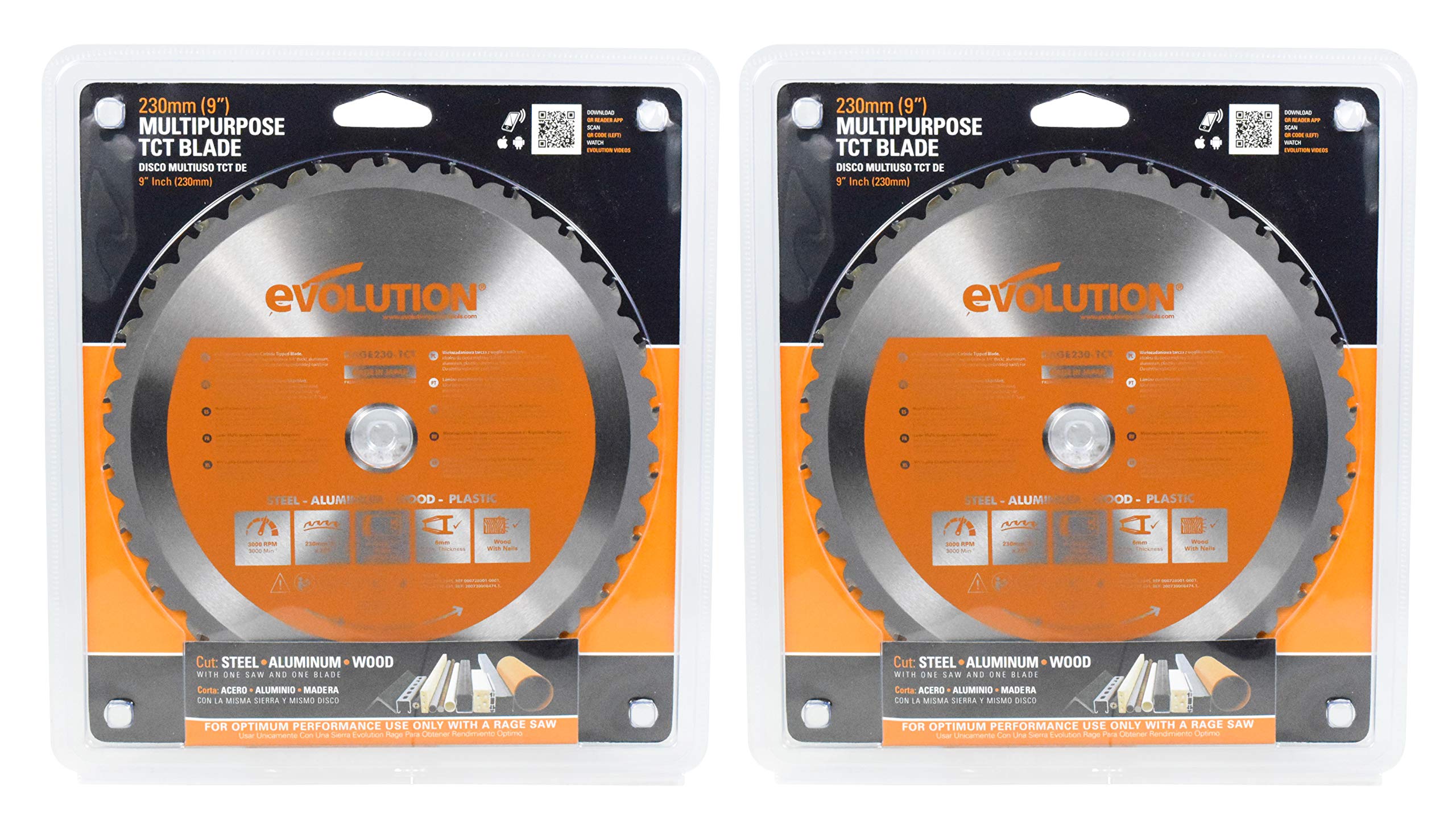 Evolution Power Tools RAGE230BLADE 9-Inch Multipurpose Cutting Blade (2-Pack) - High-Performance Diamond Grit Blade for Metal, Wood, Plastic & Tile - Perfect for DIY Projects, Home Renovations & Construction Work