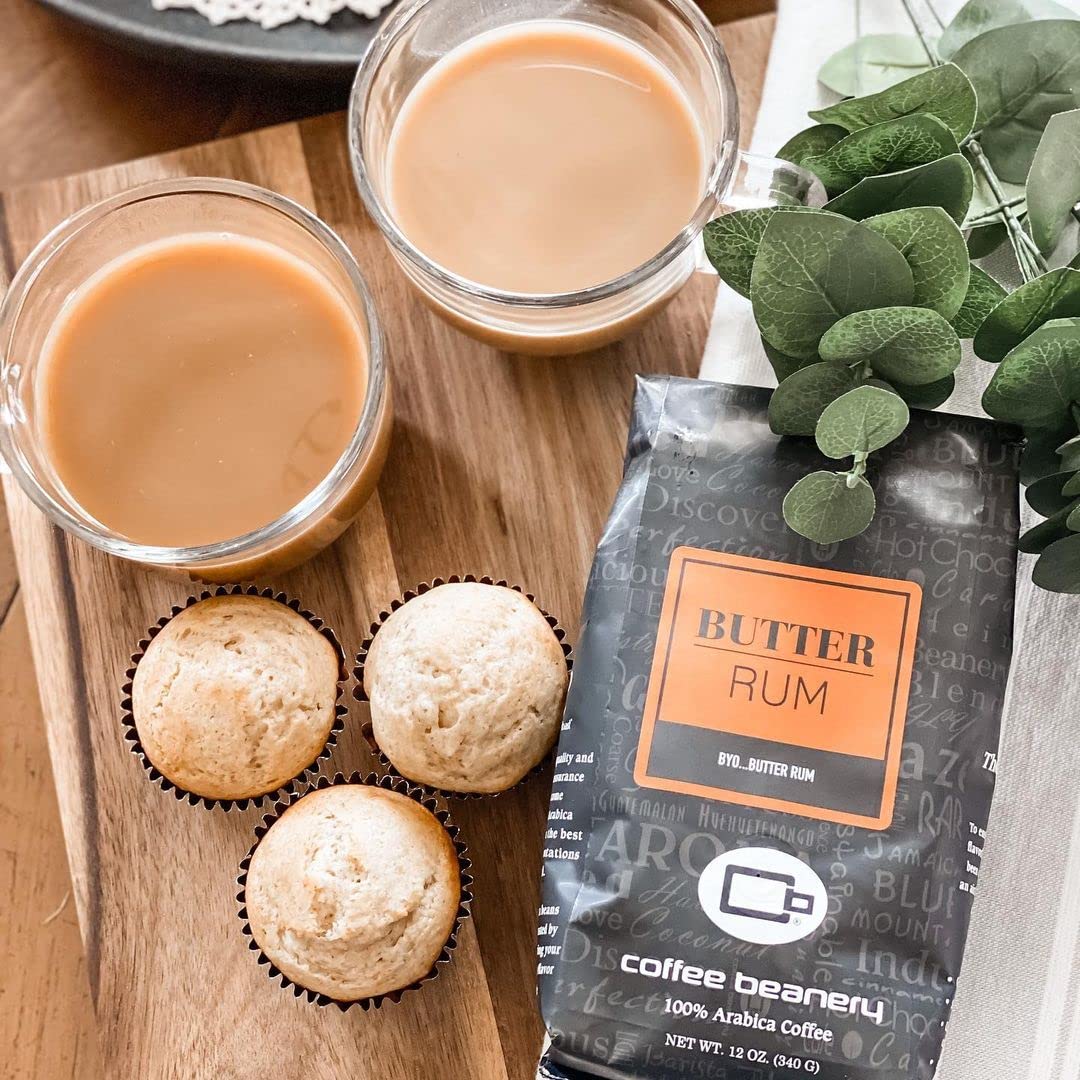 Premium Butter Rum Cake Flavored Arabica Coffee - Medium Roast Ground Coffee for Drip Brewers (12oz Bag) - Perfect for Breakfast, Dessert Pairing & Cozy Evenings
