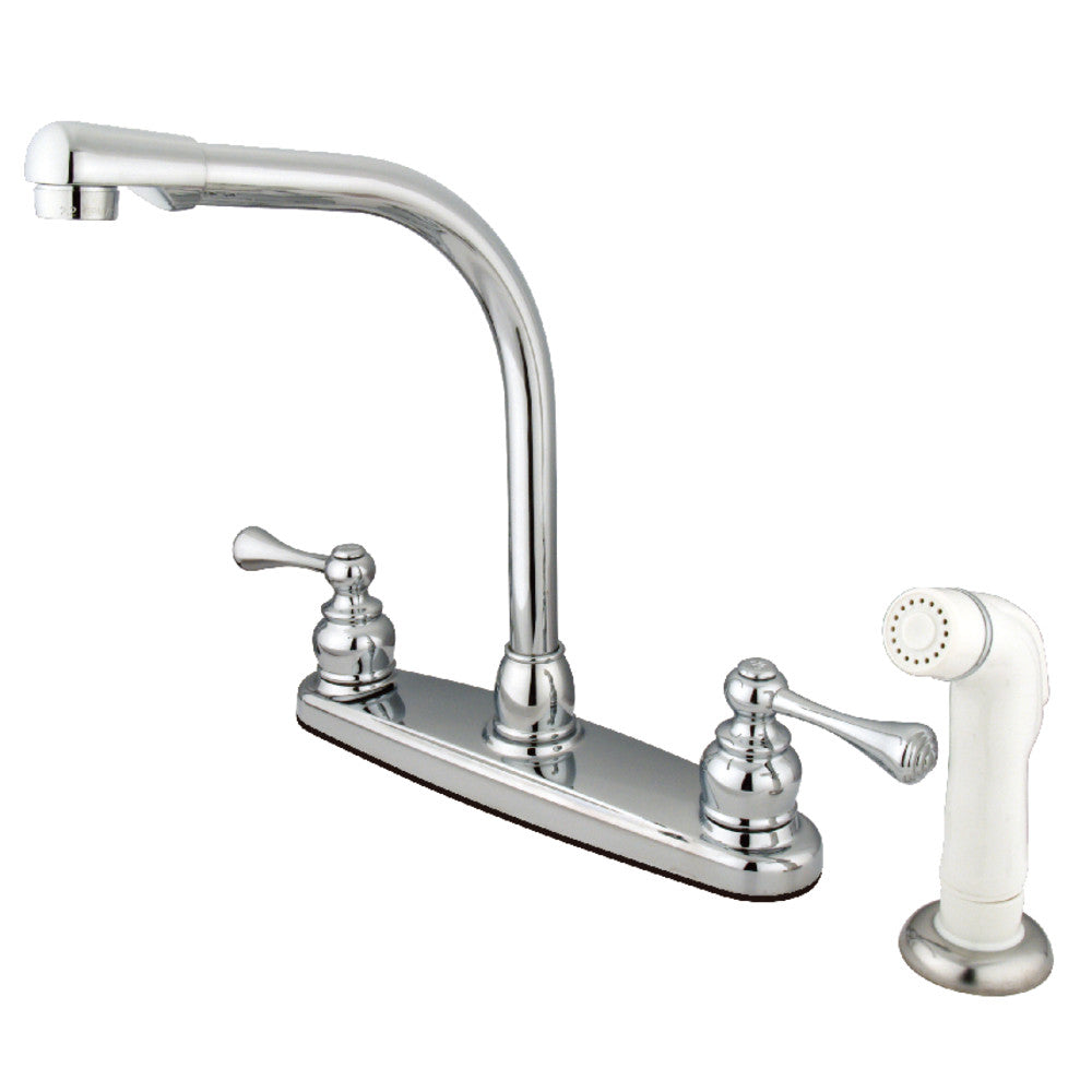 Kingston Brass KB711BL 8 Inch Centerset Kitchen Faucet - Modern Single Handle Pull-Down Sprayer Faucet for Sink, Brushed Nickel Finish - Perfect for Home Kitchen, RV, and Restaurant Use