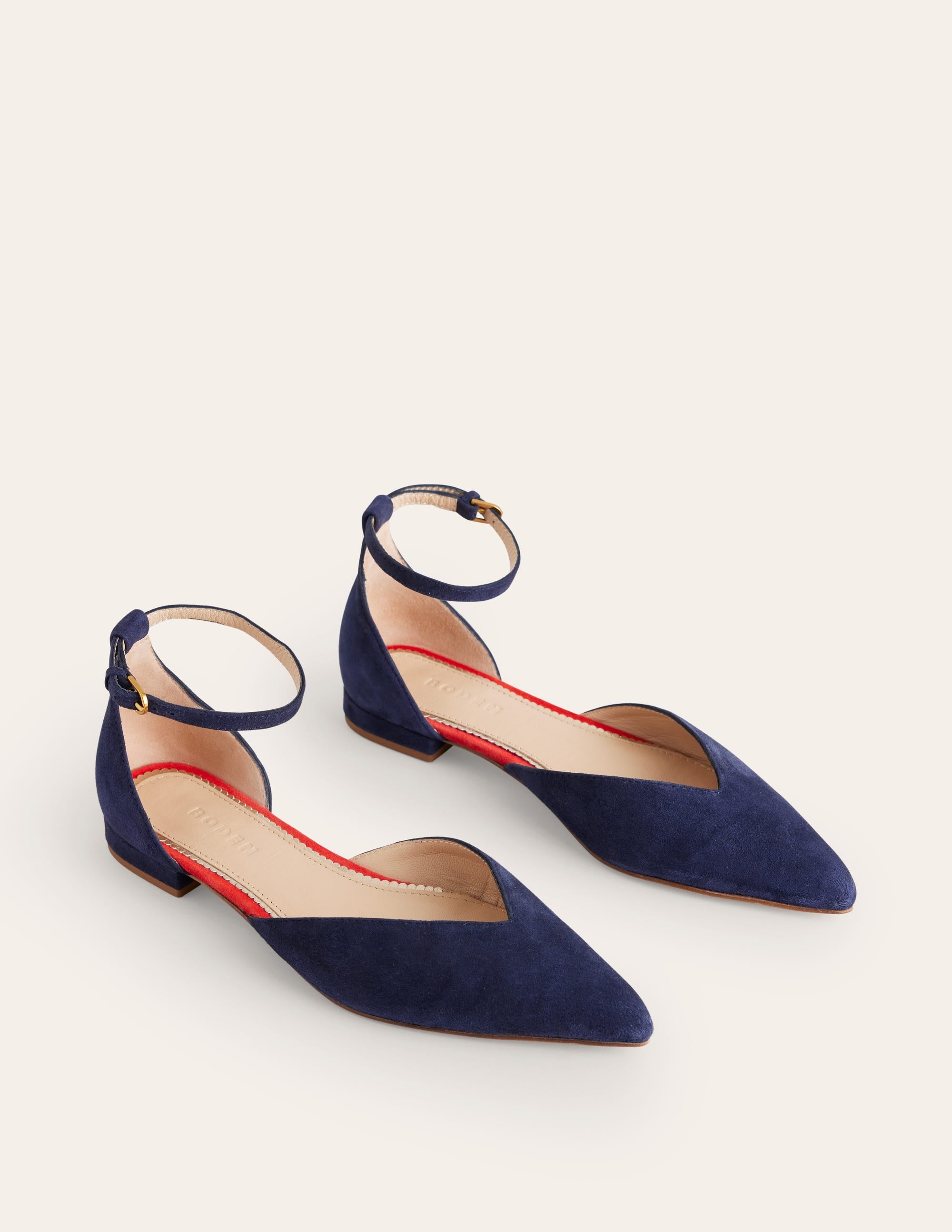 Navy Suede Ankle Strap Pointed Toe Flats - Women's Comfortable Dress Shoes for Work, Party & Everyday Wear
