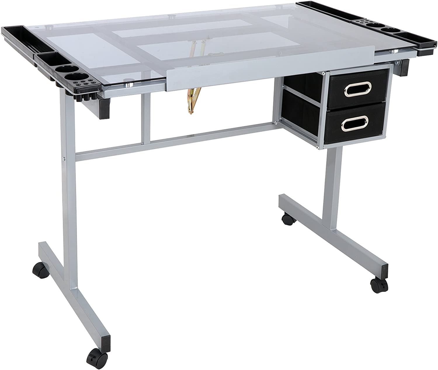Adjustable Glass Drafting Table - Diamond Art Desk & Versatile Craft Station for Artists, Painters & Students - Perfect for Home Office & Studio Workspaces - Silver