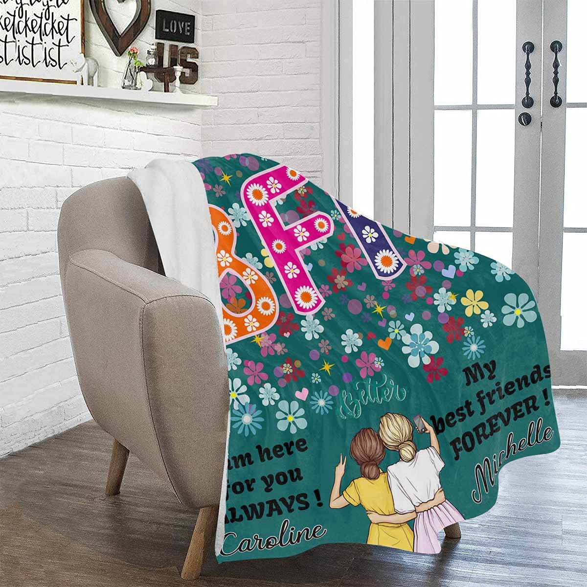 Personalized Best Friend Blanket for Women - Custom Birthday BFF Gift with Text, Name & Characters | Soft Fleece Funny Green Throw Blanket | Forever Friendship Gift for Bestie | Perfect for Movie Nights, Sleepovers & Cozy Moments