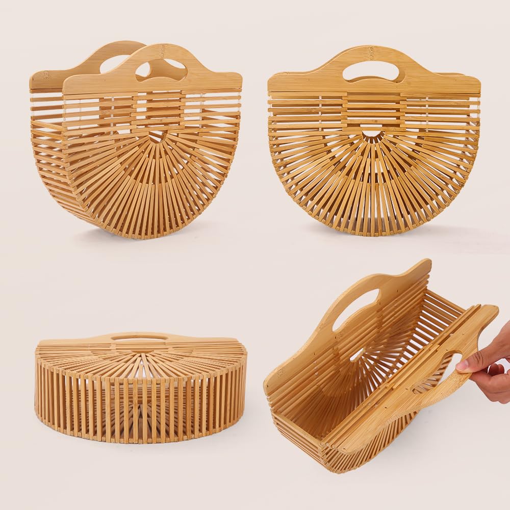 Eco-Friendly Bamboo Tote Bag for Women - Natural Straw Beach Purse, Lightweight & Durable Summer Handbag for Outdoor, Travel, Shopping & Picnic
