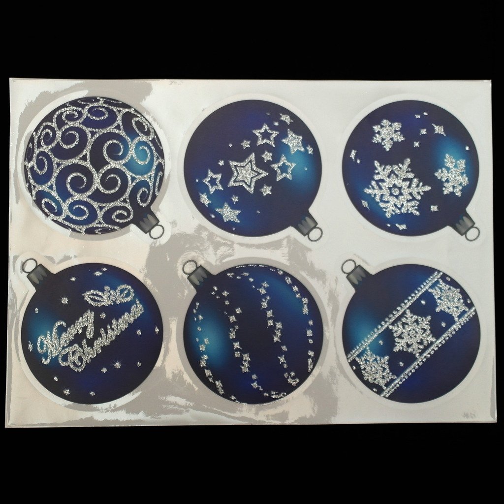 12 Pack Blue Glitter Window Clings with Strings - Holiday & Seasonal Decor for Windows, Glass Doors, and Office Partitions - Christmas, Halloween, and Party Decoration