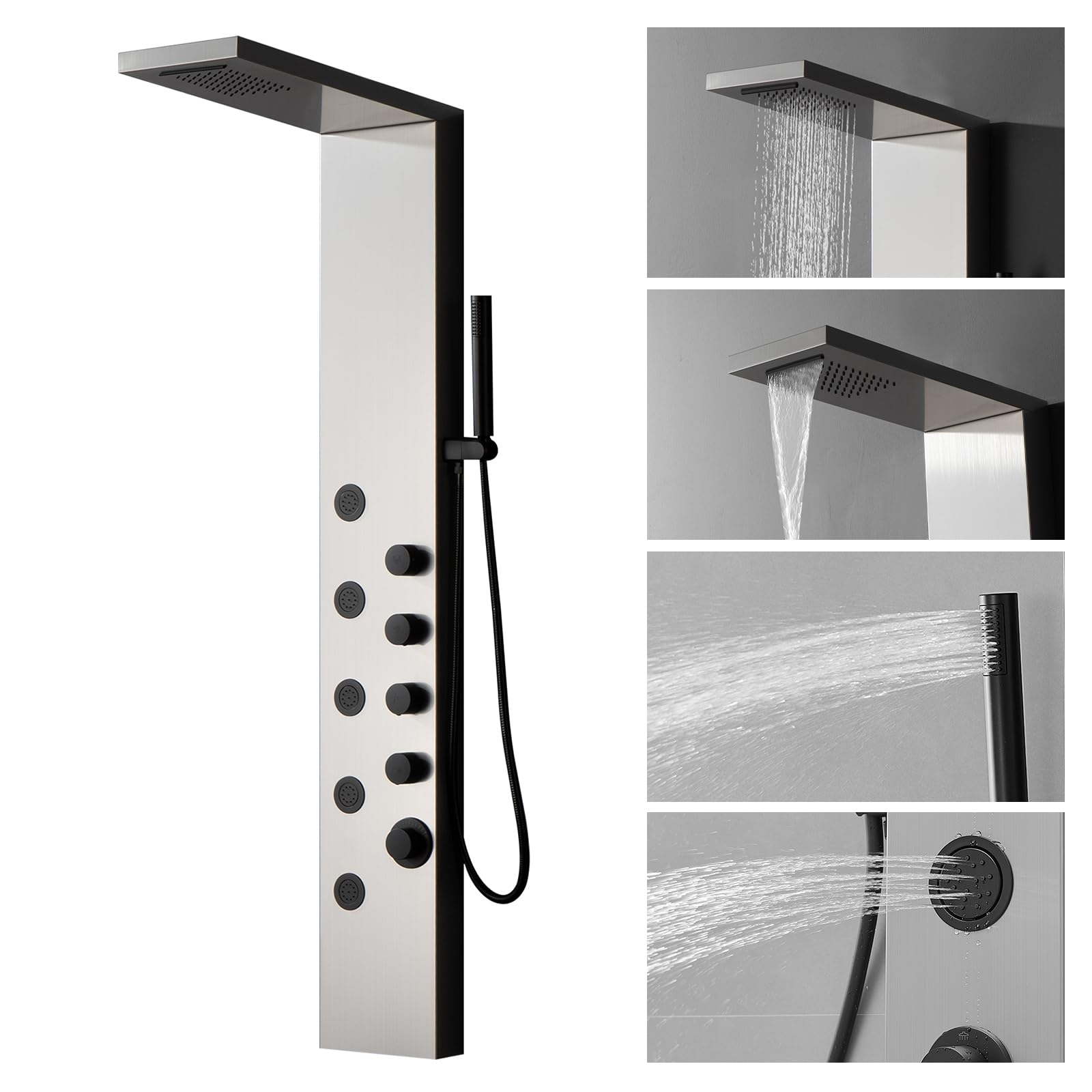 Homevacious Modern Shower Panel Tower System - Rainfall Shower Head, 5 Body Jets & Handheld Shower - Brushed Nickel Finish - Spa-Like Bathroom Upgrade for Luxury Shower Experience