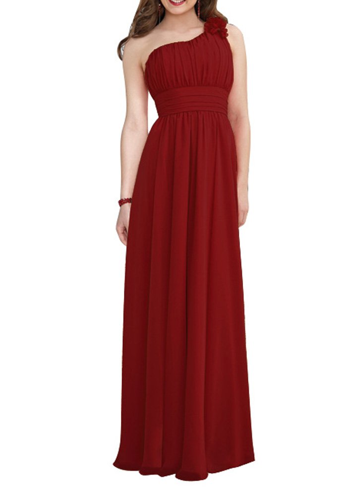 Elegant One-Shoulder Chiffon Maxi Dress for Women | Formal Evening Gown & Bridesmaid Dress | Perfect for Prom, Wedding Party, and Special Occasions
