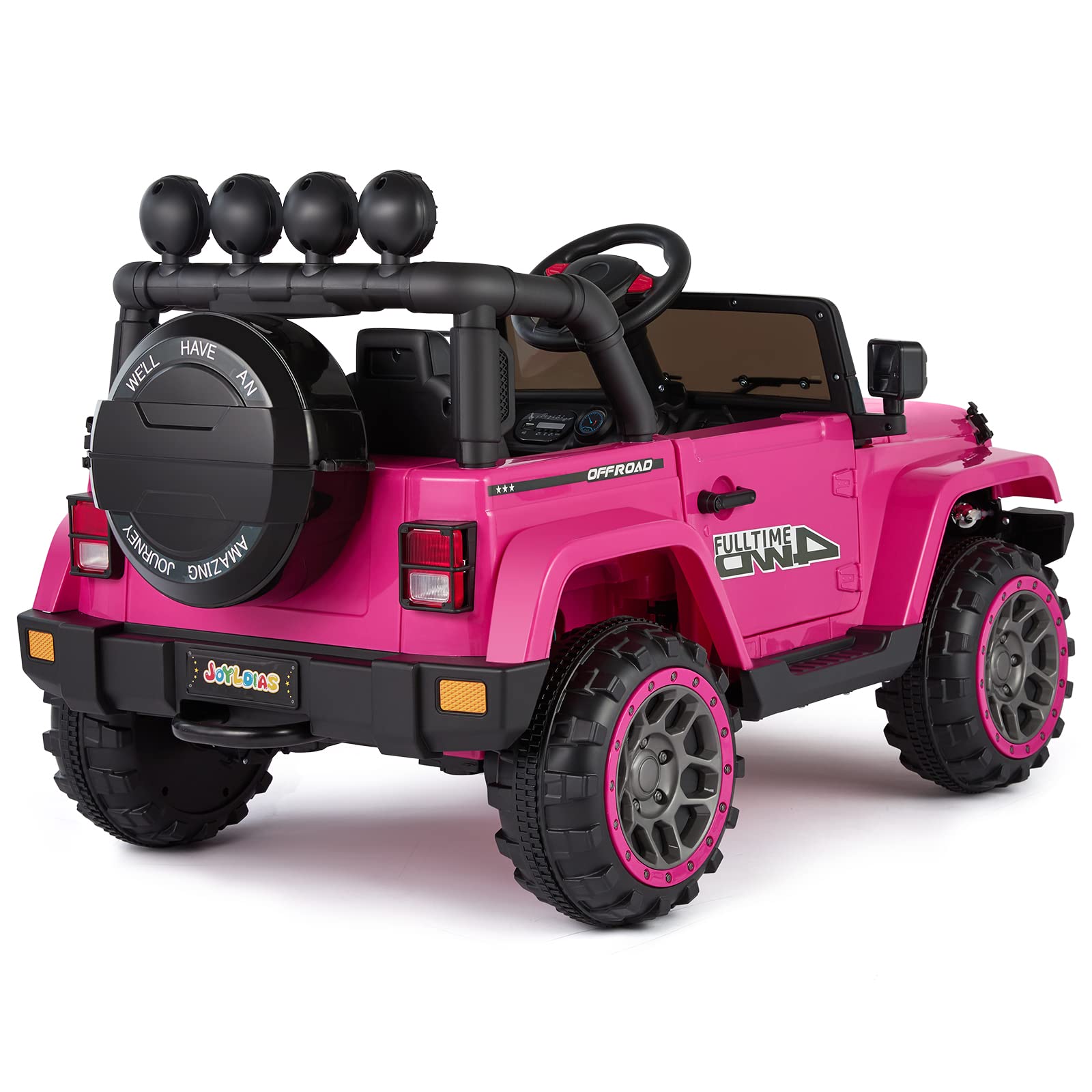 JOYLDIAS 12V Kids Electric Ride On Truck with Storage, Parental Remote Control, Bluetooth, MP3 Player & LED Lights - Pink Spring Suspension Toy Car for Boys & Girls | Outdoor Play, Birthday Gifts, Backyard Fun