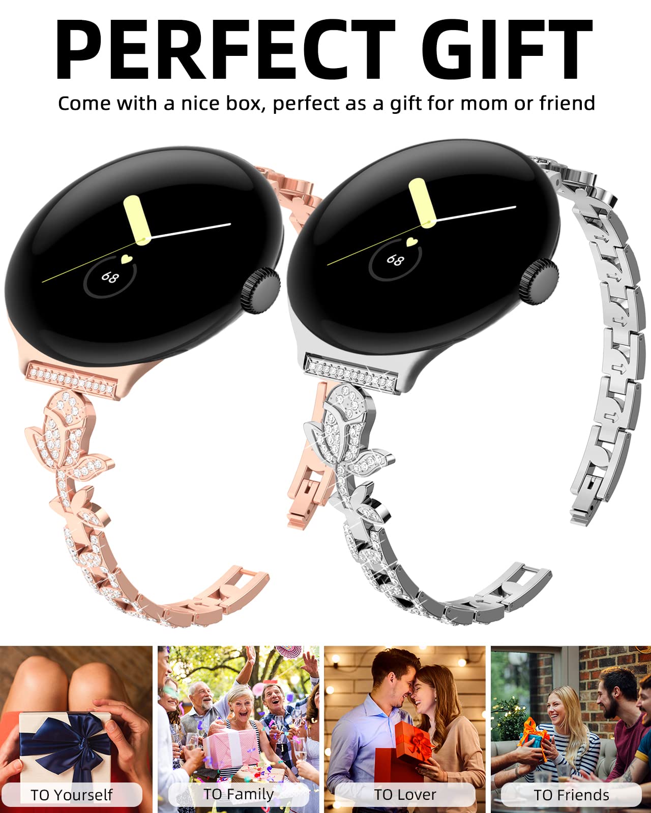 Sparkle Pixel Watch Band - Slim Rhinestone Strap for Women | Google Pixel Watch 2/3 41mm Accessories | Gym & Party Wear