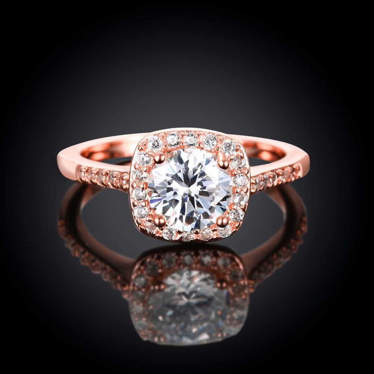 18K Rose Gold or White Gold Plated Crystal Halo Engagement Ring for Women - Elegant Pave Band Wedding Ring, Size 7 | Perfect for Proposals, Anniversaries & Special Occasions