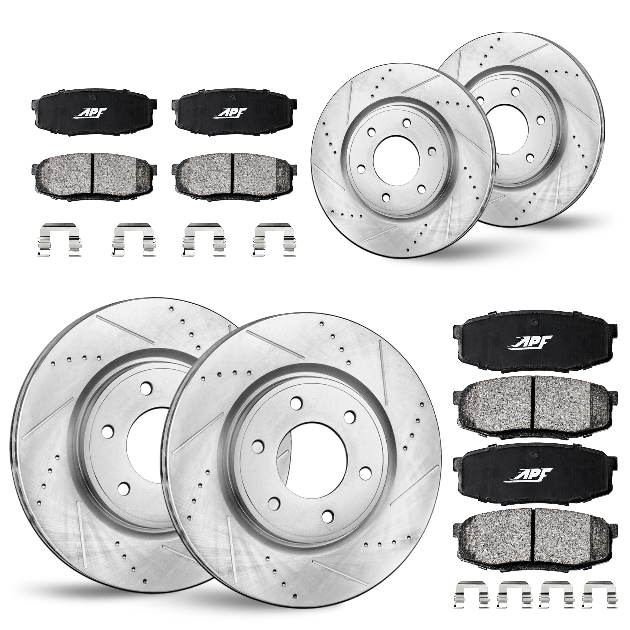 APF Full Brake Kit for Chevrolet Avalanche 1500 2002 - Zinc Plated Drilled & Slotted Rotors with Carbon Fiber Pads | 6 Lug & 6 Lugs | 305mm (12.008 Inch) Rotor Diameter | 10 Year Warranty | 4 Rotors & 8 Pads | Perfect for Off-Roading, Towing & Daily Driving