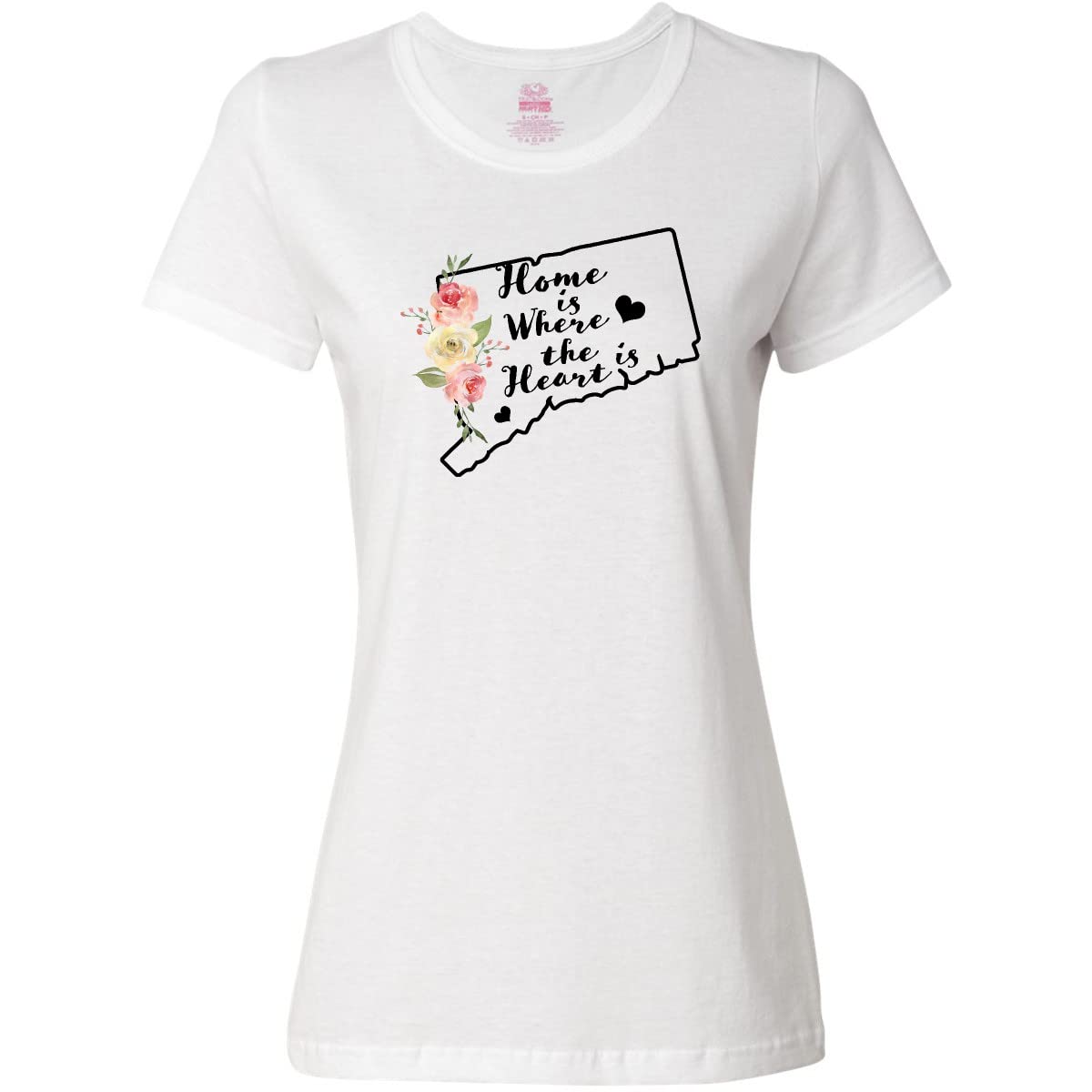 Inktastic Connecticut Home is Where The Heart is Watercolor Print Women's T-Shirt - Soft Cotton Tee for Casual Wear, Gifts & Everyday Comfort