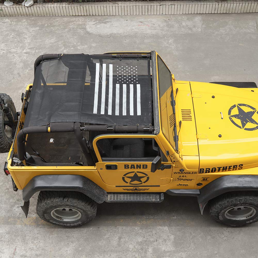 1997-2006 Jeep Wrangler TJ UV Protection Mesh Sunshade Top Cover - Durable US Flag Design for Off-Road & Summer Driving