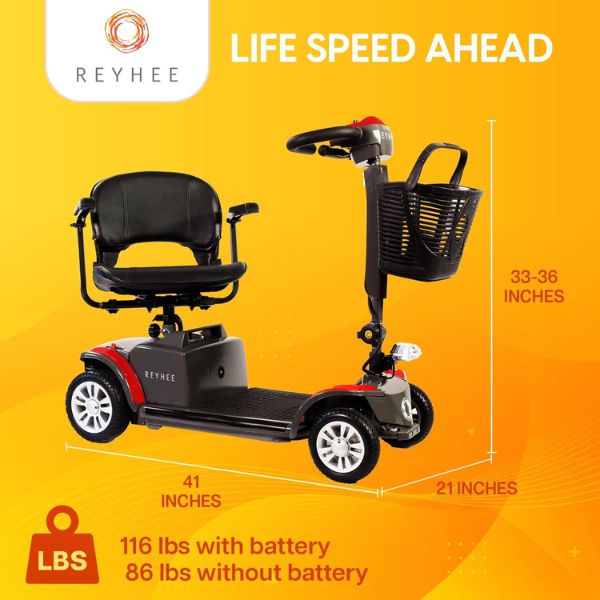 Reyhee 4-Wheel Mobility Scooter for Adults - Lightweight Electric Scooter with Comfortable Seat - Perfect for Shopping, Travel & Outdoor Activities