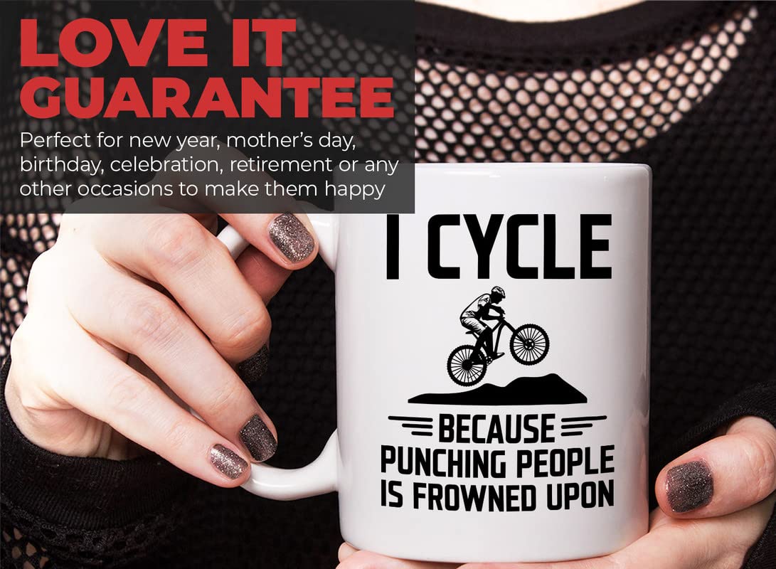 11oz White Mountain Bike Coffee Mug - Funny Cycling Gift for Bikers & Bike Lovers - Perfect for Road Cycling, Mountain Biking & Dirt Bike Enthusiasts - Great for Coffee Breaks, Office Use & Cycling Events