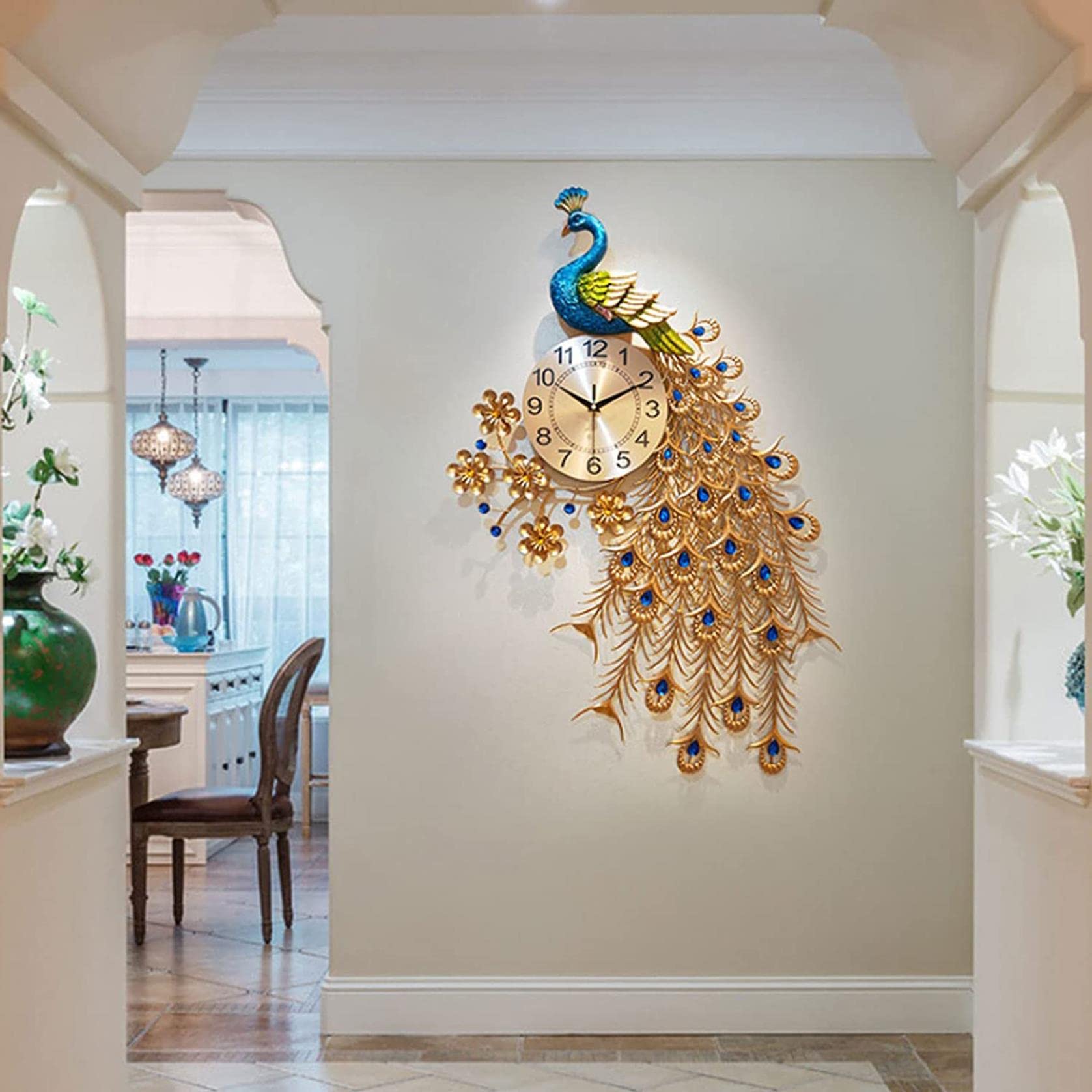 Modern 3D Peacock Wall Clock - Large Silent Non-Ticking Iron Wall Clock for Living Room, Bedroom & Office Decor | Elegant Home & Office Décor, Perfect Gift Idea
