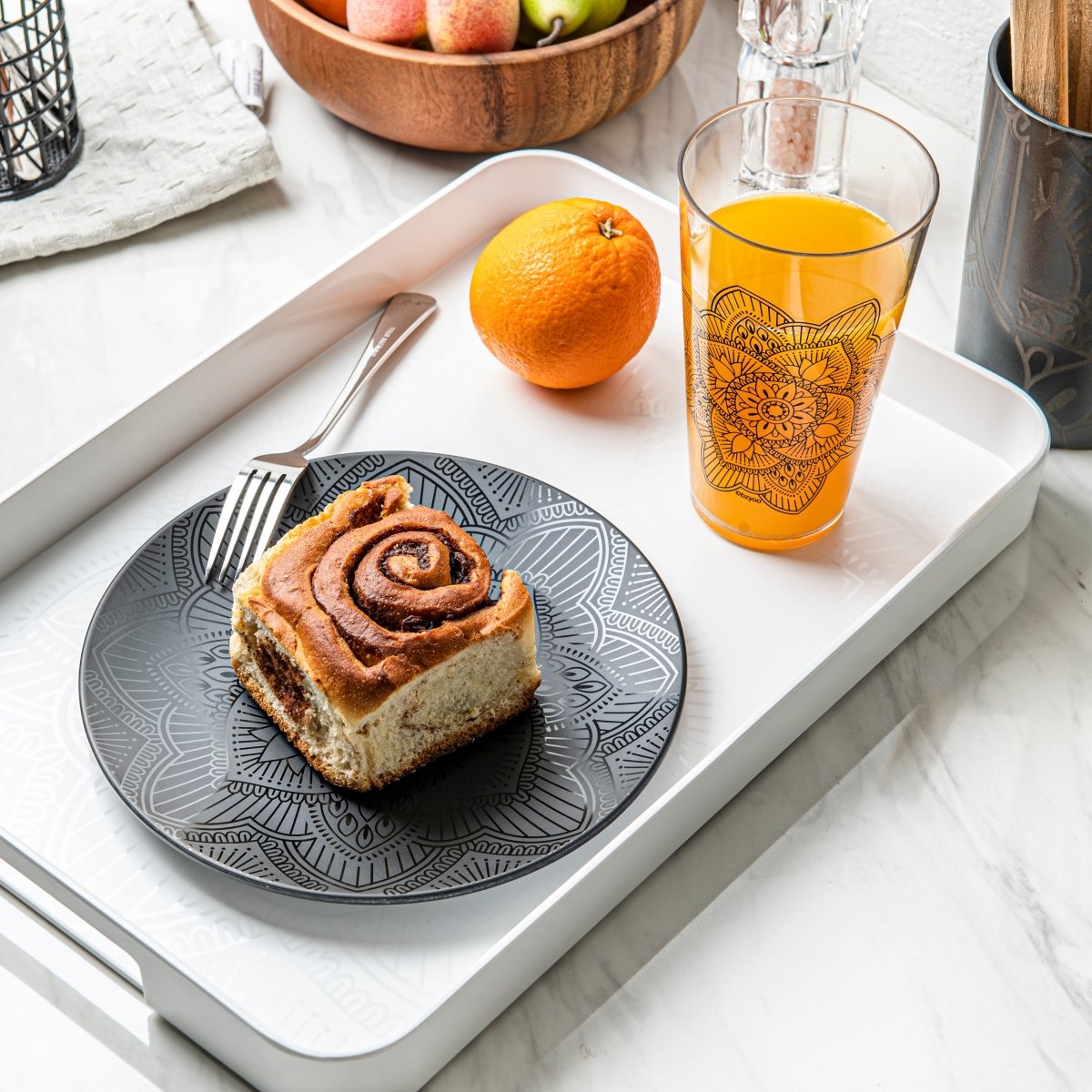 La La Mandala Melamine 11.5 x 16 Inch White Gallery Serving Tray | Decorative Tray for Home Decor, Dining Table Centerpiece, and Wall Display