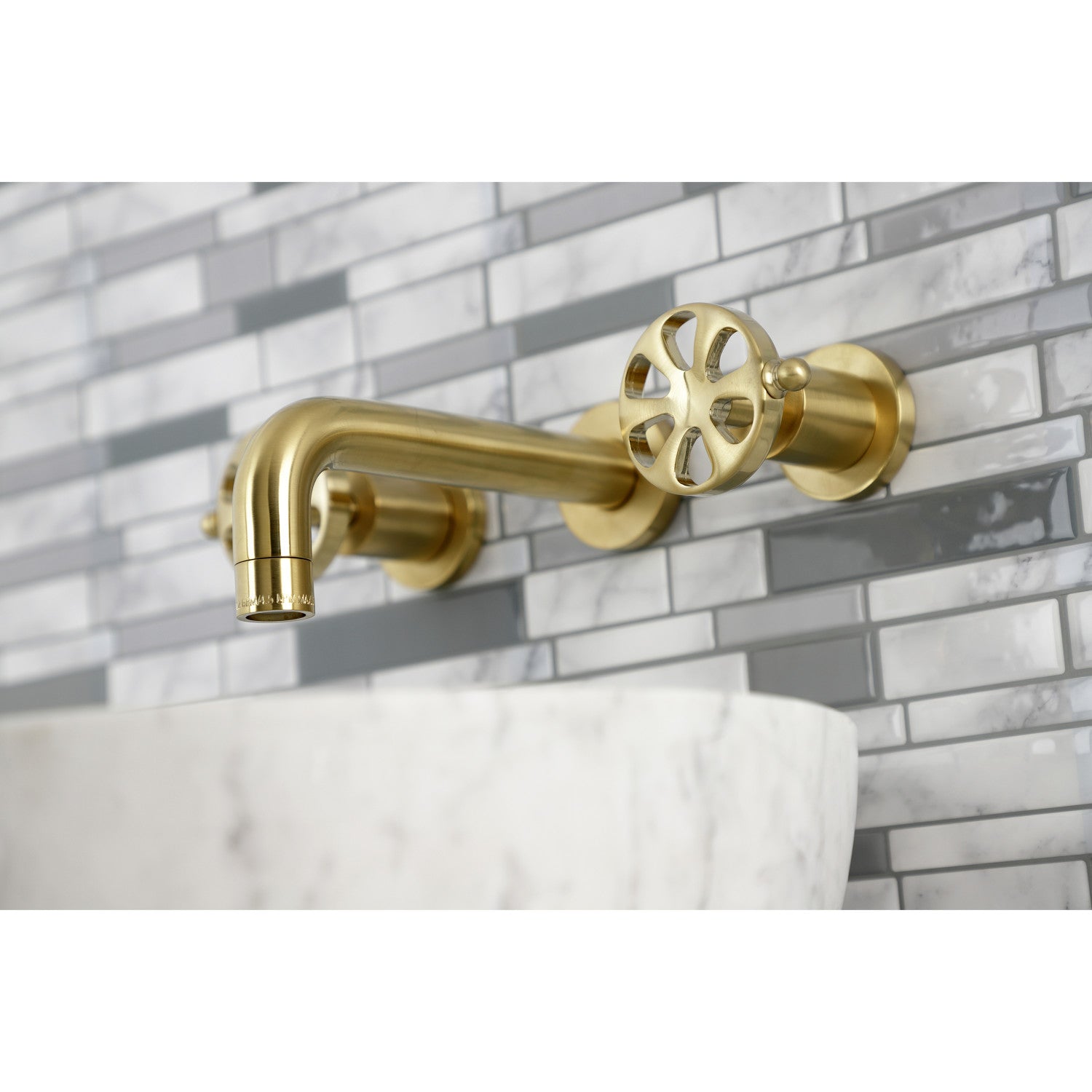Belknap KS8127RX Brushed Brass Double Handle 3-Hole Wall Mount Bathroom Faucet - Perfect for Modern Bathroom & Powder Room Renovations