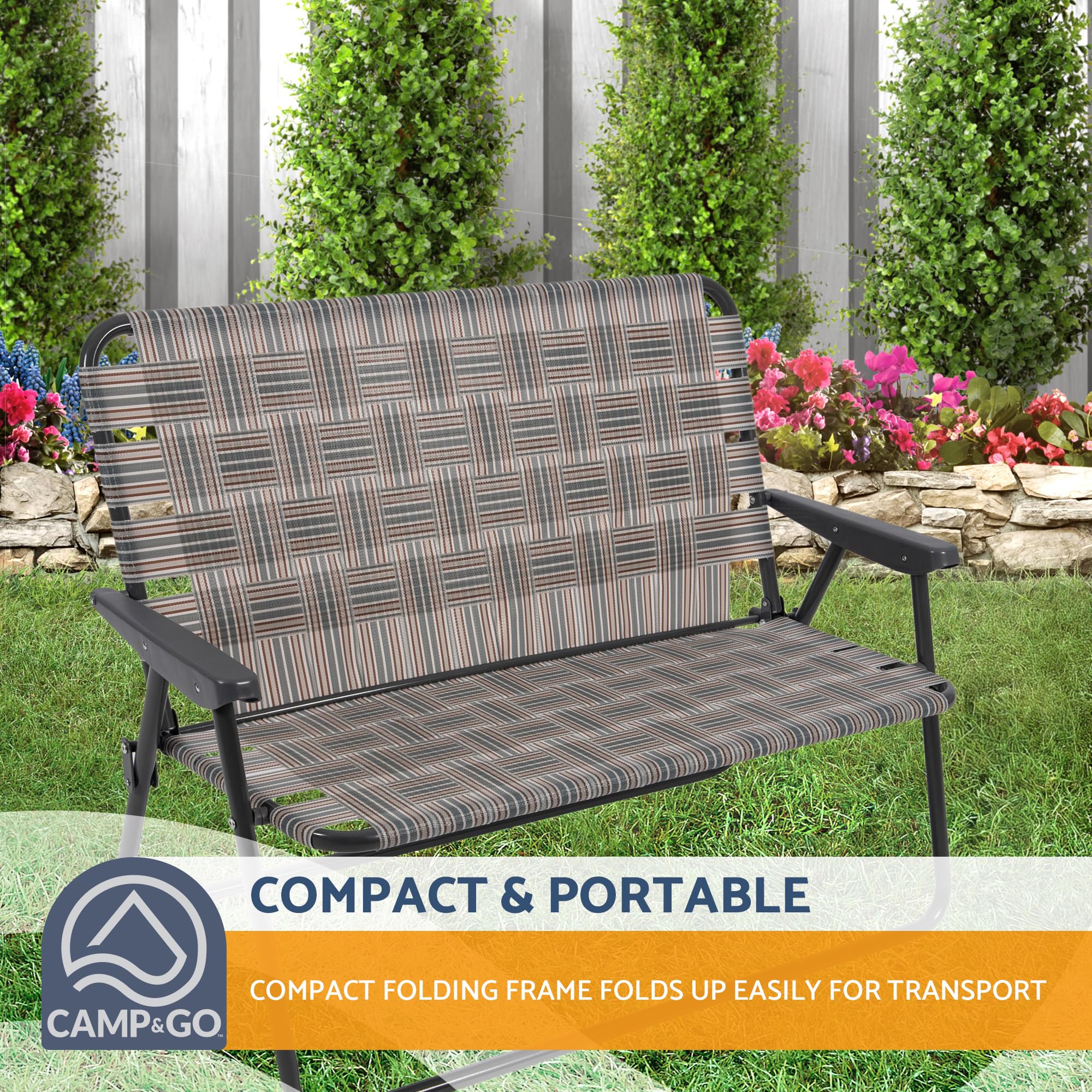 Camp & GO Double Wide Folding Loveseat Chair for Outdoor Camping & Patio - Grey, 45.94