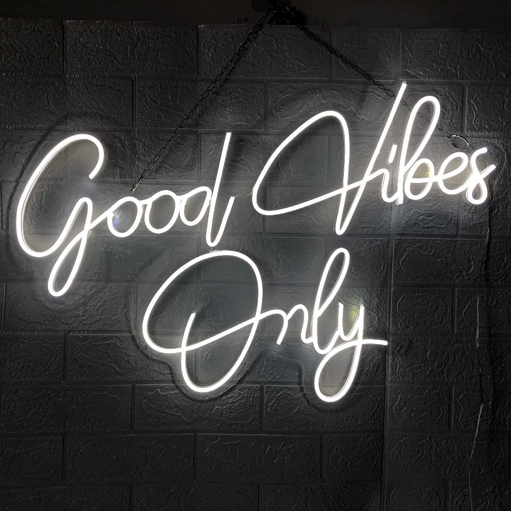 CiCiYours Good Vibes Only Neon Sign - 23x15 Inch Dimmable LED Wall Decor for Bedroom, Party & Home | Perfect for Birthday, Bachelorette & Wedding Decorations | Cold White Light Gift Idea for Women & Teens