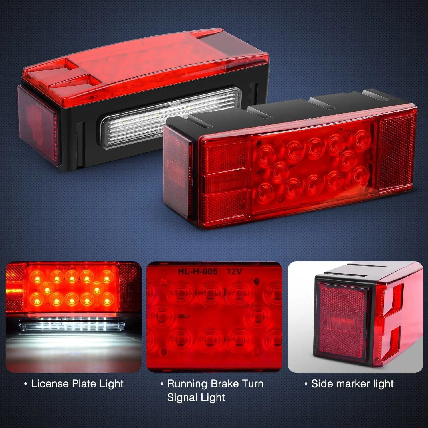 Waterproof Low Profile Rectangular LED Trailer Lights Kit - Submersible LED Tail Lights for Boat Trailers, Utility Trailers & Dump Trailers - Durable & Bright for Safe Night Towing