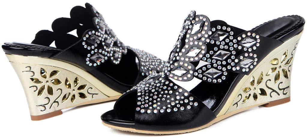 YooPrettyz Women's Rhinestone Open Toe High Heel Sandals - Elegant Evening Wedge Heels for Parties, Weddings & Special Occasions