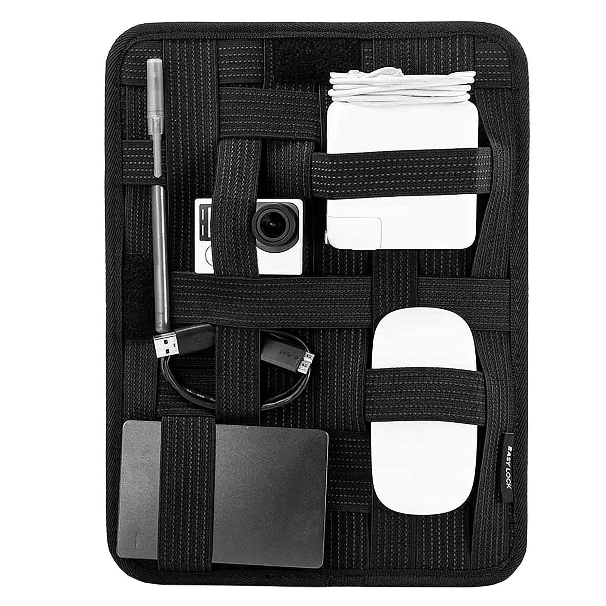 KeySmart Travel Grid Organizer - Premium Black Backpack Organizer for Tech Accessories, Cables & Travel Essentials | Perfect for Business Trips, Commuting & Daily Use