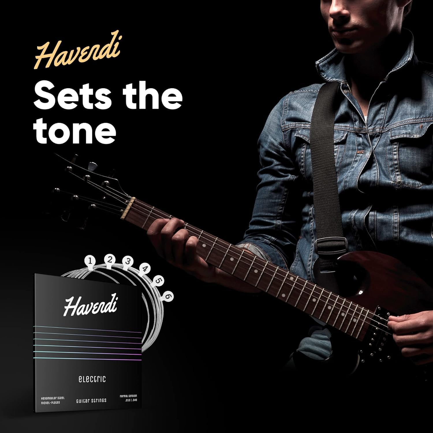 HAVENDI® Premium Nickel-Plated Steel Electric Guitar Strings (6-String Set) - Bright, Clear Sound with Enhanced Durability - Includes 3 Free Picks - Perfect for Rock, Blues & Studio Recording