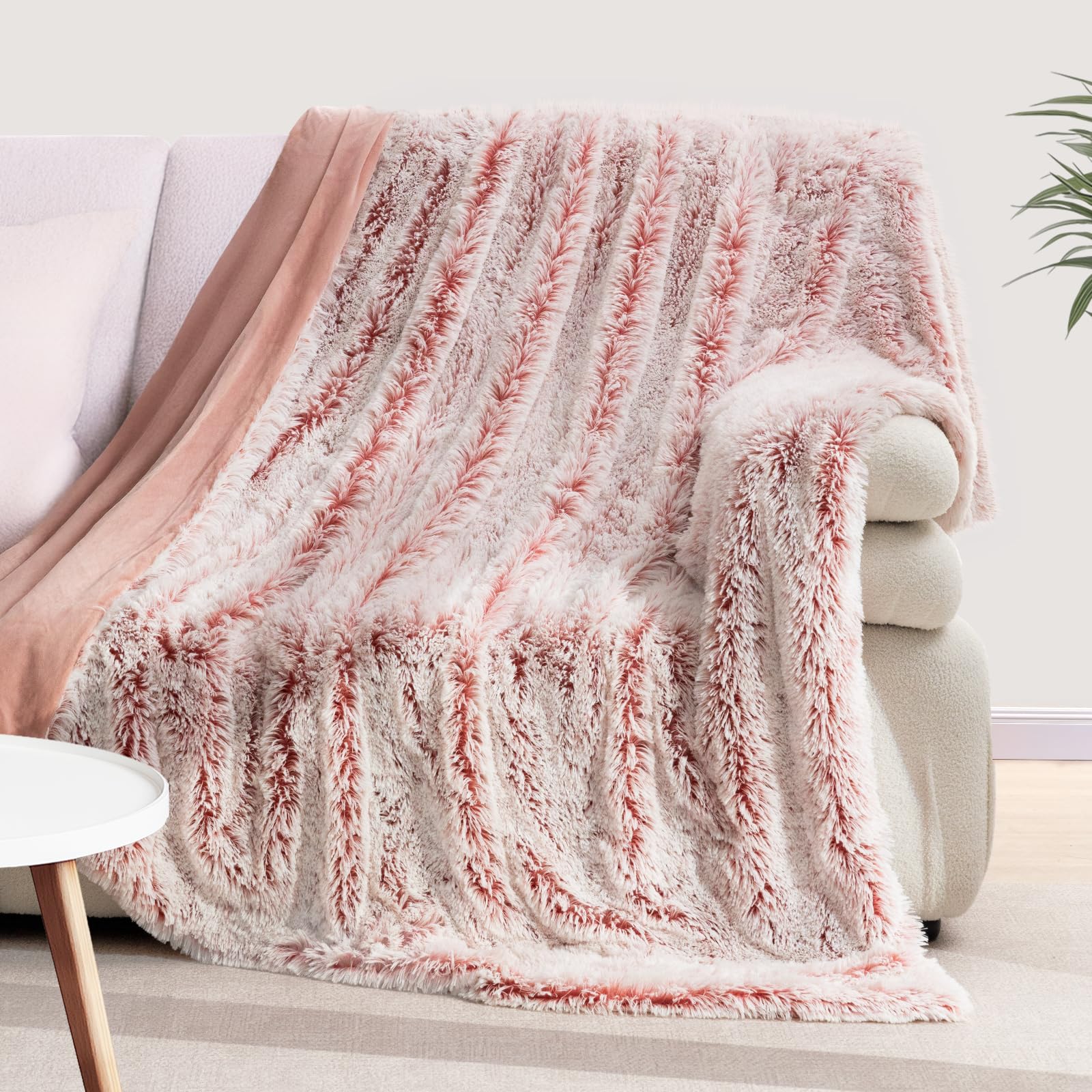 KANKAEU Fluffy Fleece Blanket 63 x 79 Inches - Ultra Soft & Warm Gradient Light Pink Throw Blanket for Couch, Bed, Sofa - Perfect for Cozy Nights, Movie Time & Winter Snuggles