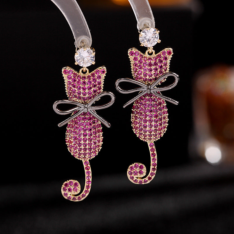 2025 Korean Style Colorful Zircon Earrings for Women - 925 Sterling Silver Hypoallergenic Studs, Personalized Animal & Cute Bow Cat Earrings - Perfect for Daily Wear, Parties & Gifts