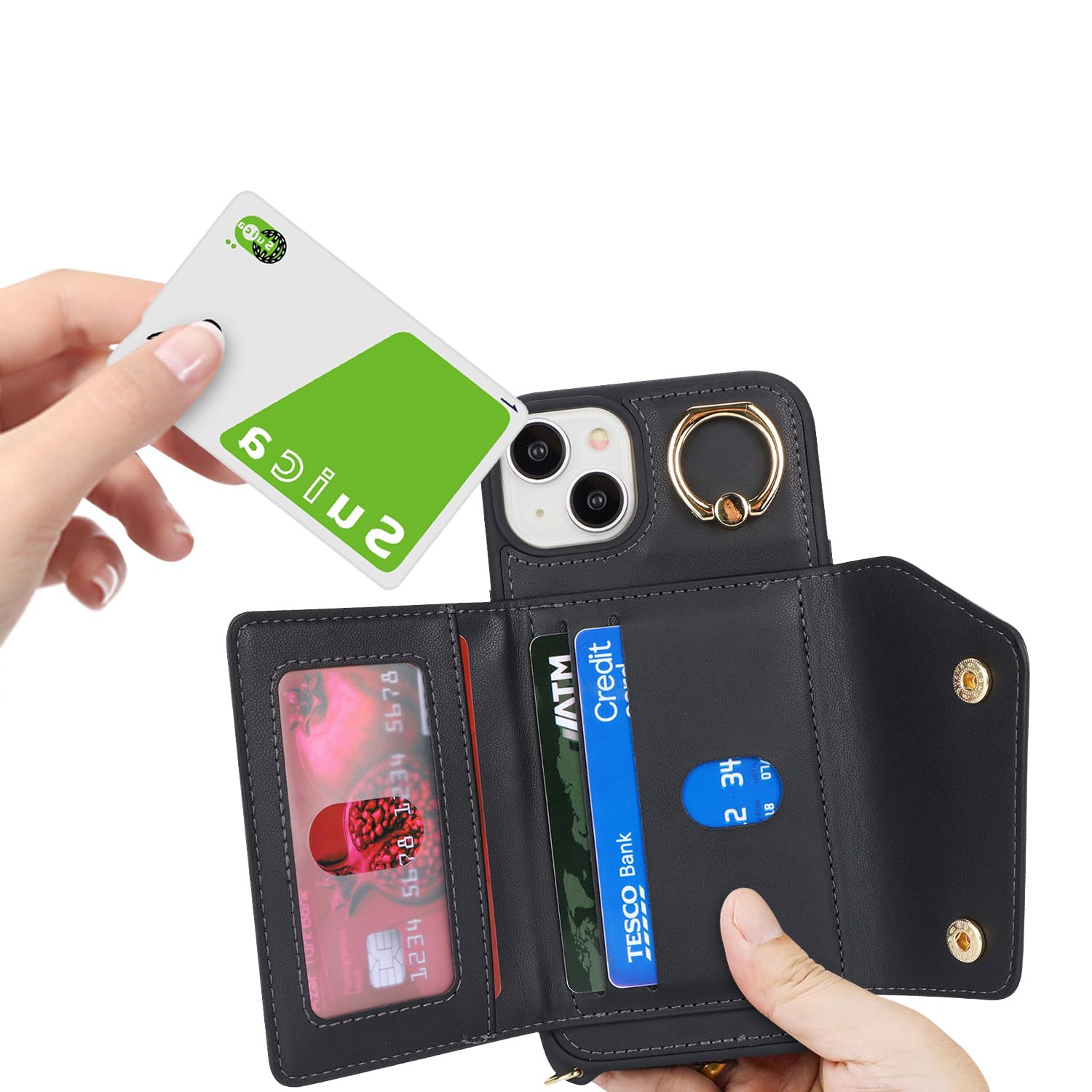 iPhone 15 Plus Wallet Case with Card Holder & Crossbody Strap - 6.7